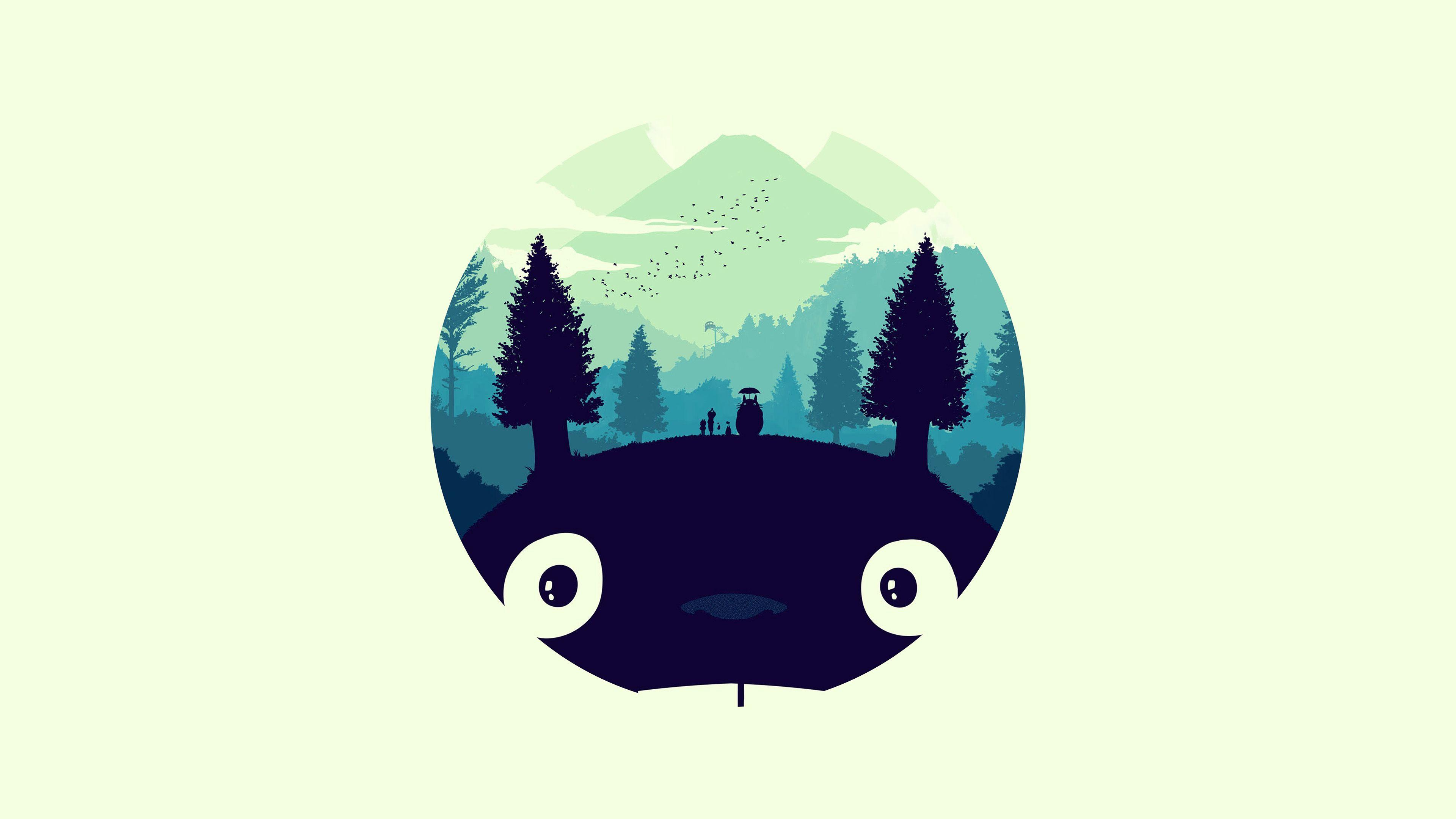 3840x2160 Totoro Art Illust Simple Cute Blue Wallpaper