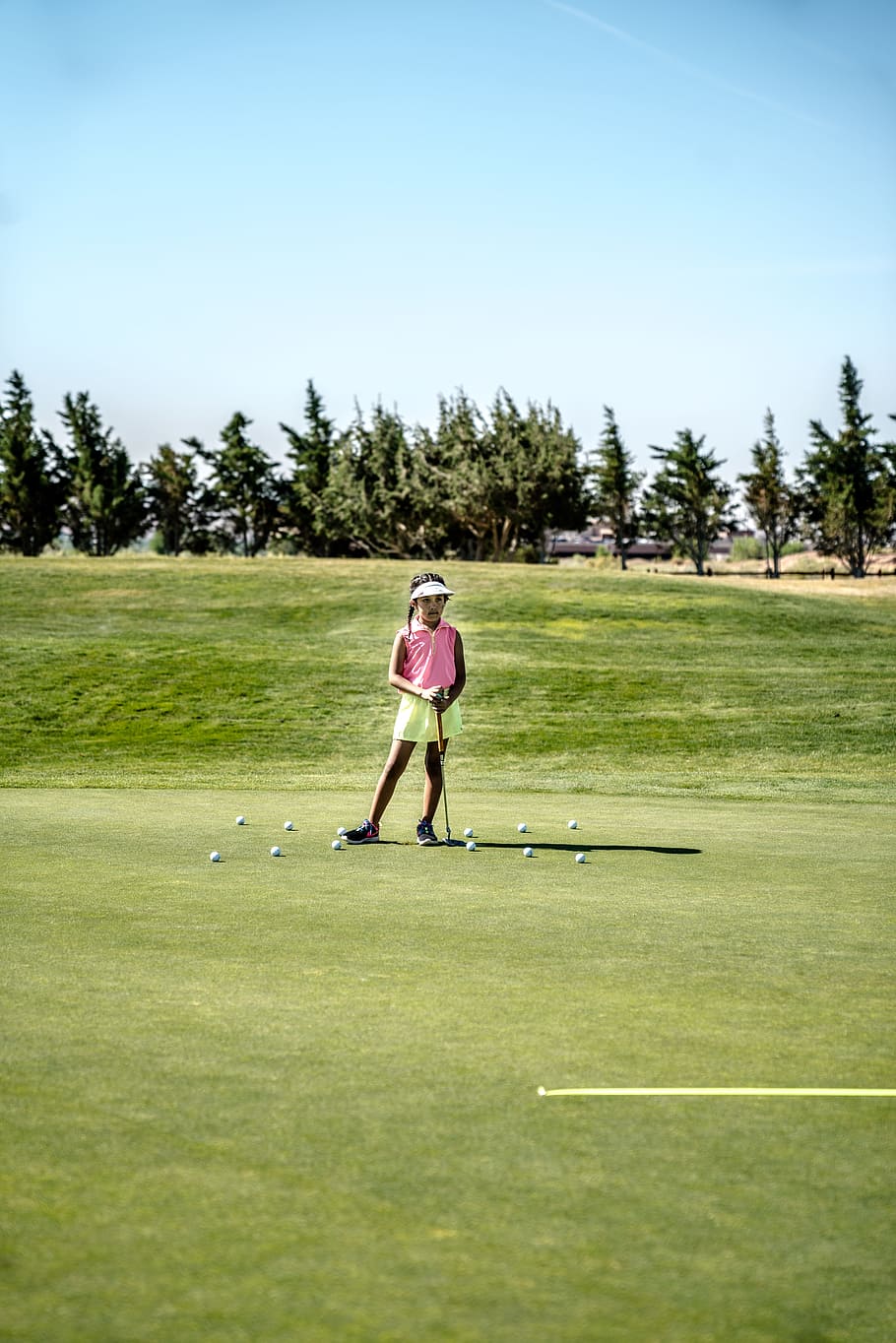 910x1364 HD wallpaper: Girl Holding Golf Club, ball, course, game, golfer, grass, green