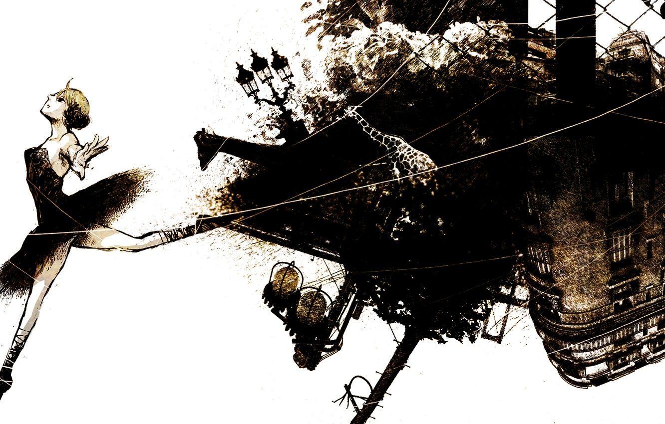 1332x850 Wallpaper girl, the city, animal, jump, building, silhouette