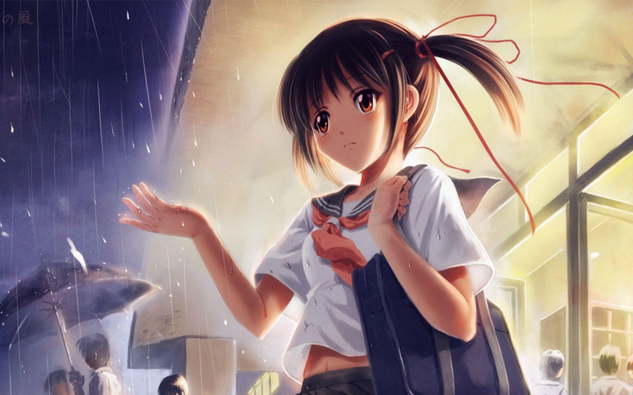 2560x1600 Girl Students Rain Umbrella Art 2560x1600 Resolution HD
