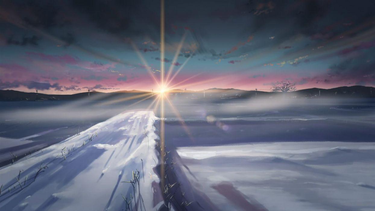 1244x700 Winter snow Makoto Shinkai sunlight 5 Centimeters Per Second