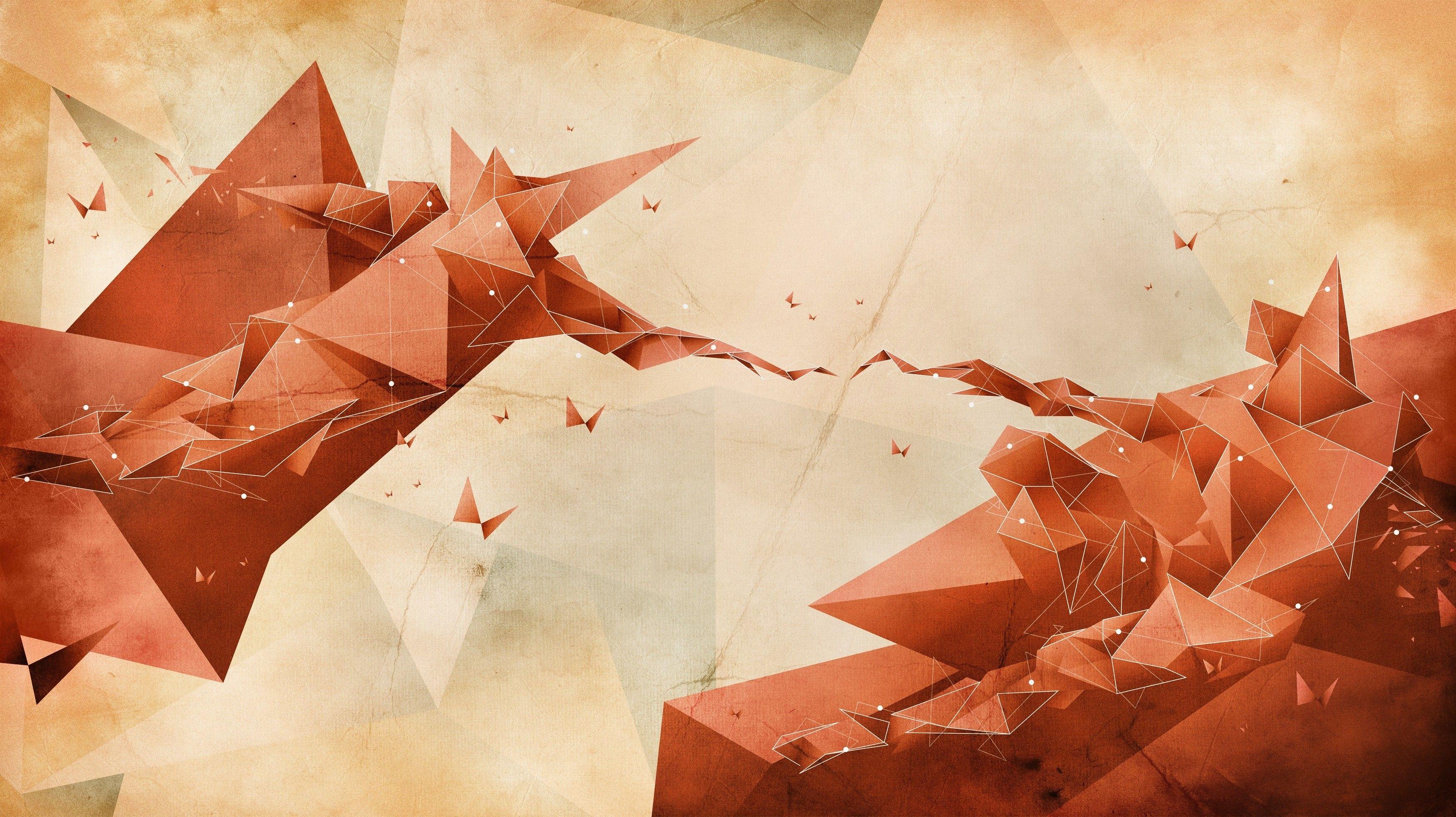 3500x1965 geometry, Red, Low Poly, The Creation Of Adam Wallpaper HD