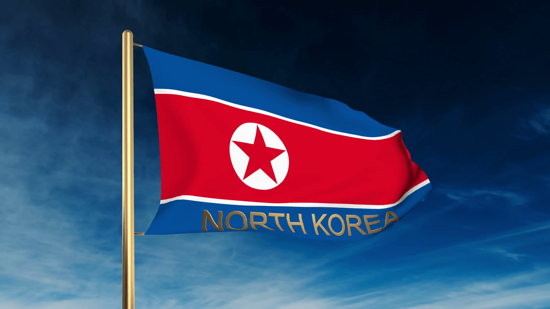 1920x1080 North Korea flag slider style with title. Waving in the wind