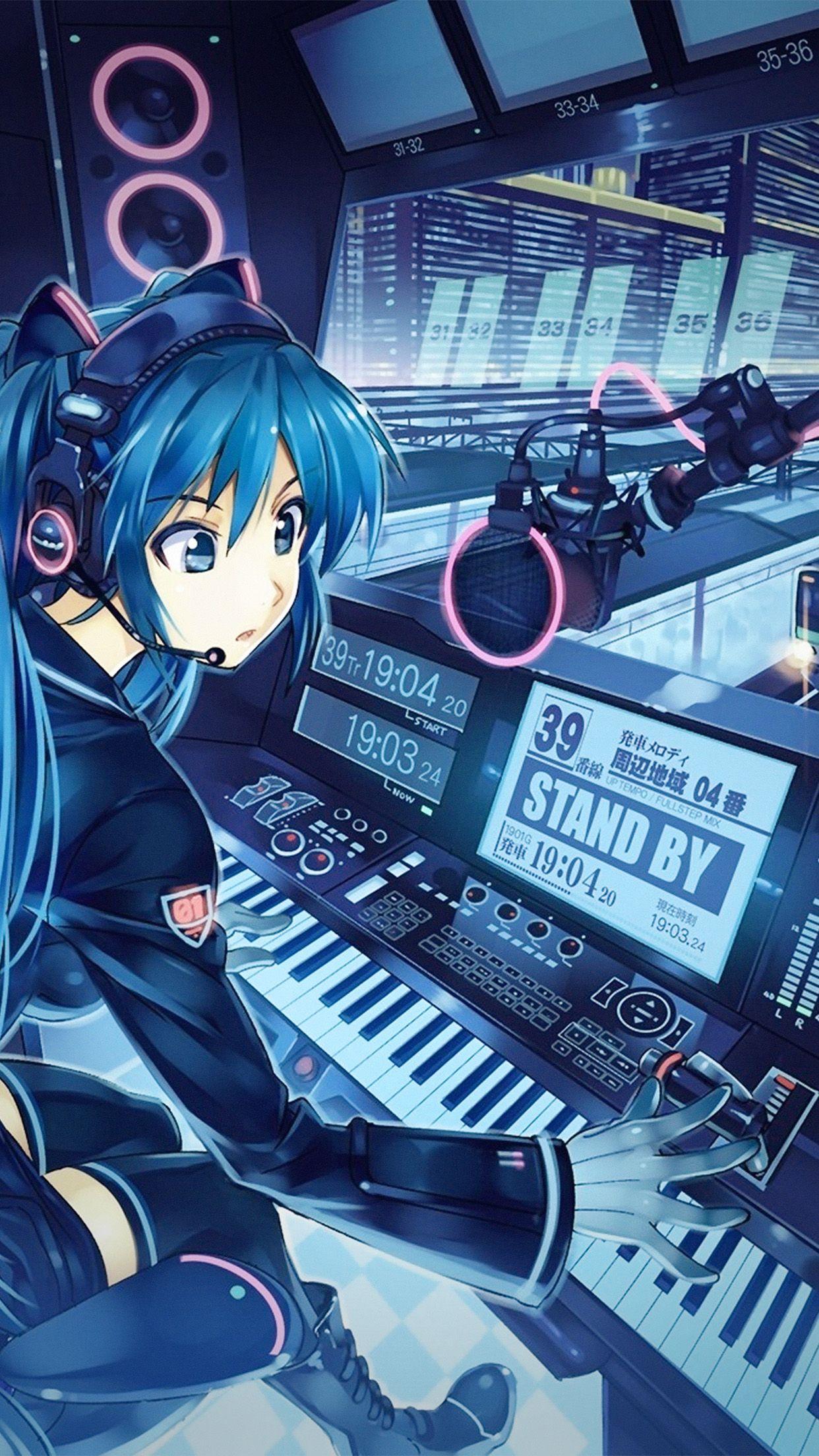 1242x2208 Hatsune Miku Anime Girl Train Blue .