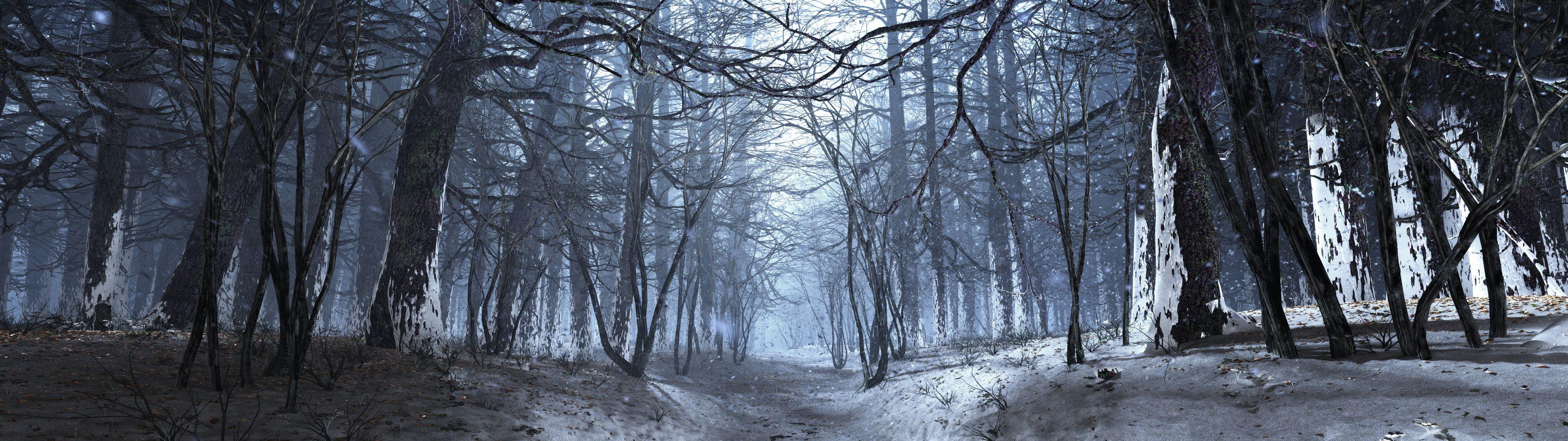 3840x1080 Trippy Forest Wallpaper
