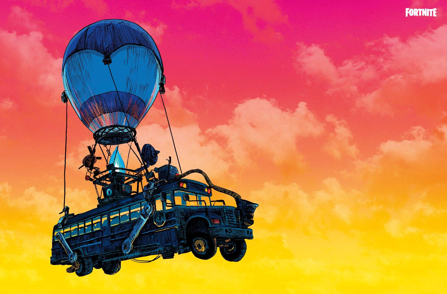 1800x1185 Trends International Fortnite Bus Landscape Wall Poster, 22.375 x Premium Unframed Version: Posters & Prints