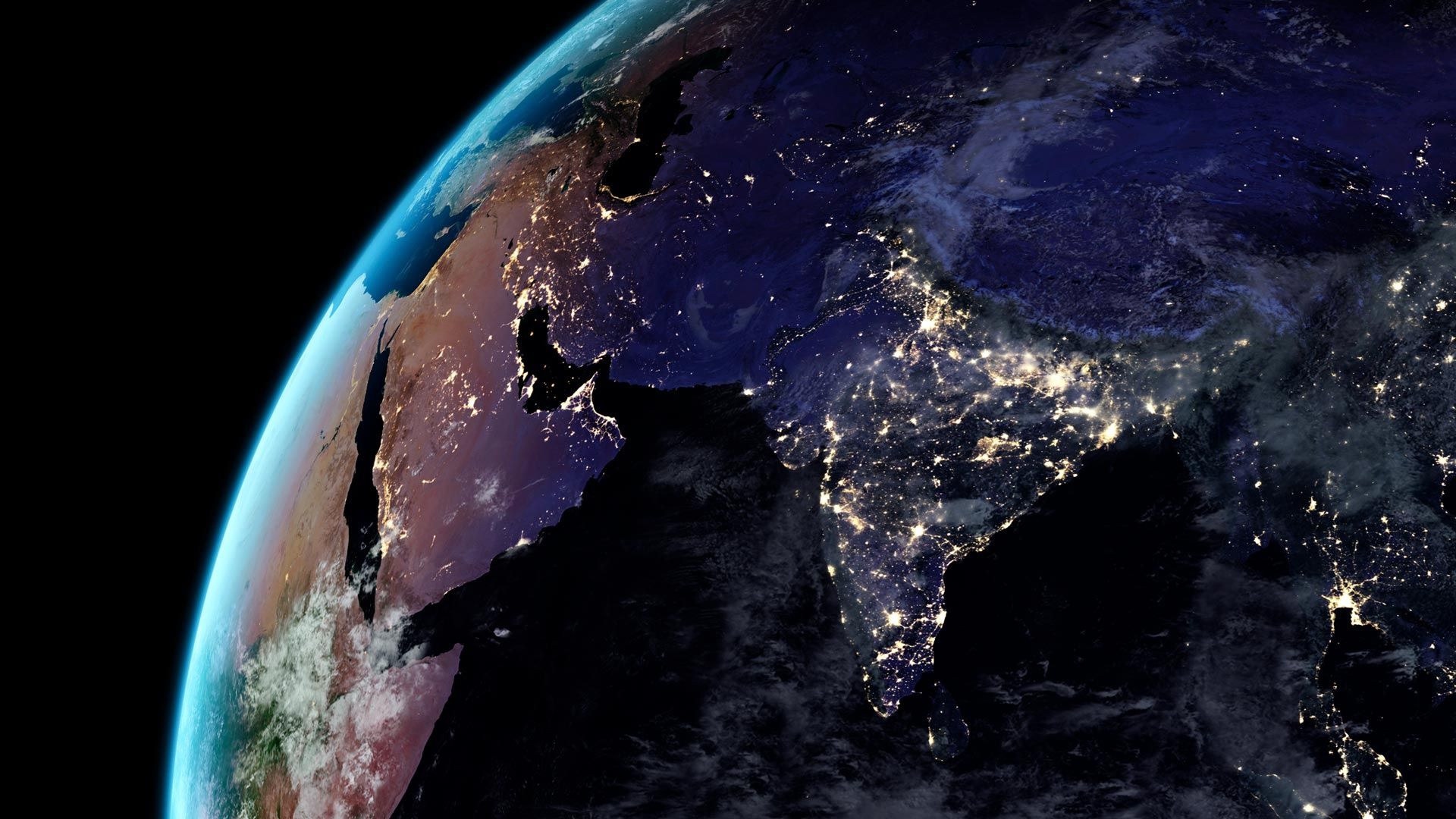 1920x1080 Wallpaper night, lights, earth, India, Africa for mobile and desktop, section космос, resolution 1920x1080
