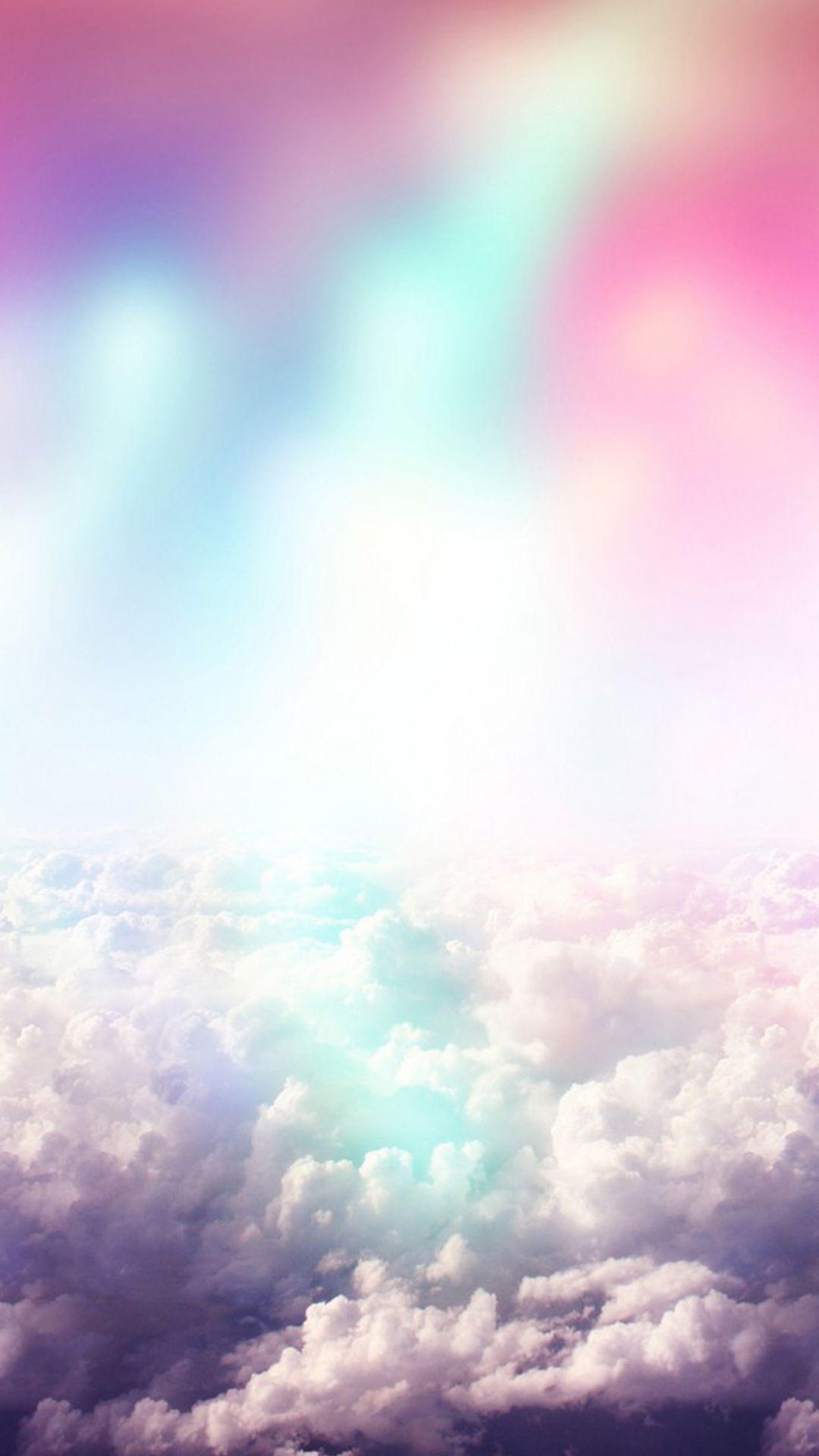1080x1920 Rainbow Colors Over Fluffy Clouds Fantasy Hình nền Android miễn phí