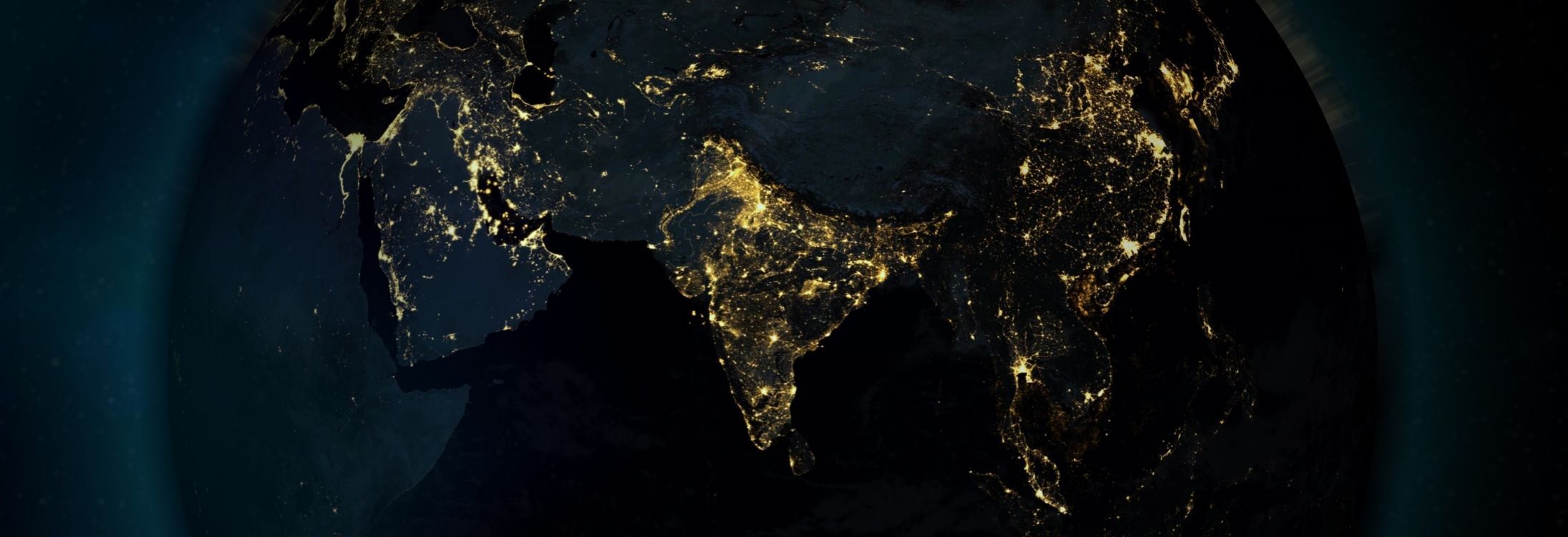 2190x750 Real Image Of Earth From Space. Earth In Night Light