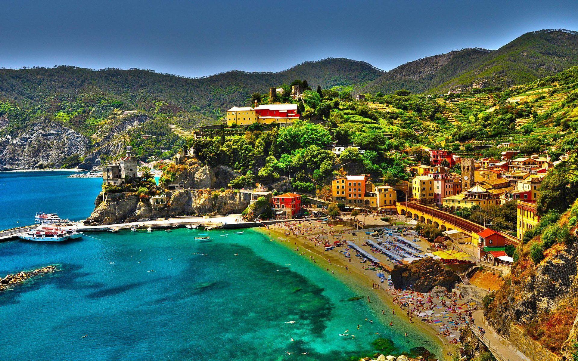 1920x1200 Download wallpaper Monterosso al Mare, resort, beaches, HDR