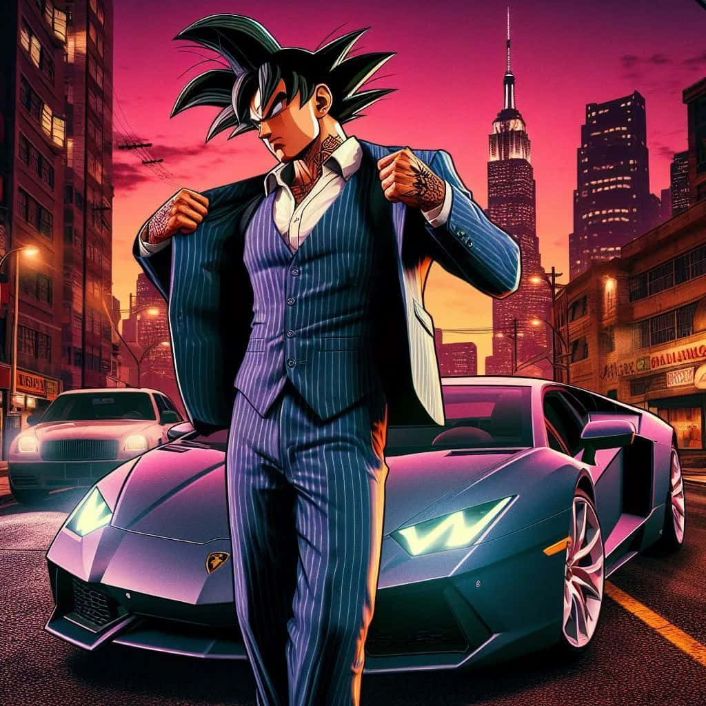 1024x1024 Download Gangster Goku With Lamborghini Aventador Wallpaper