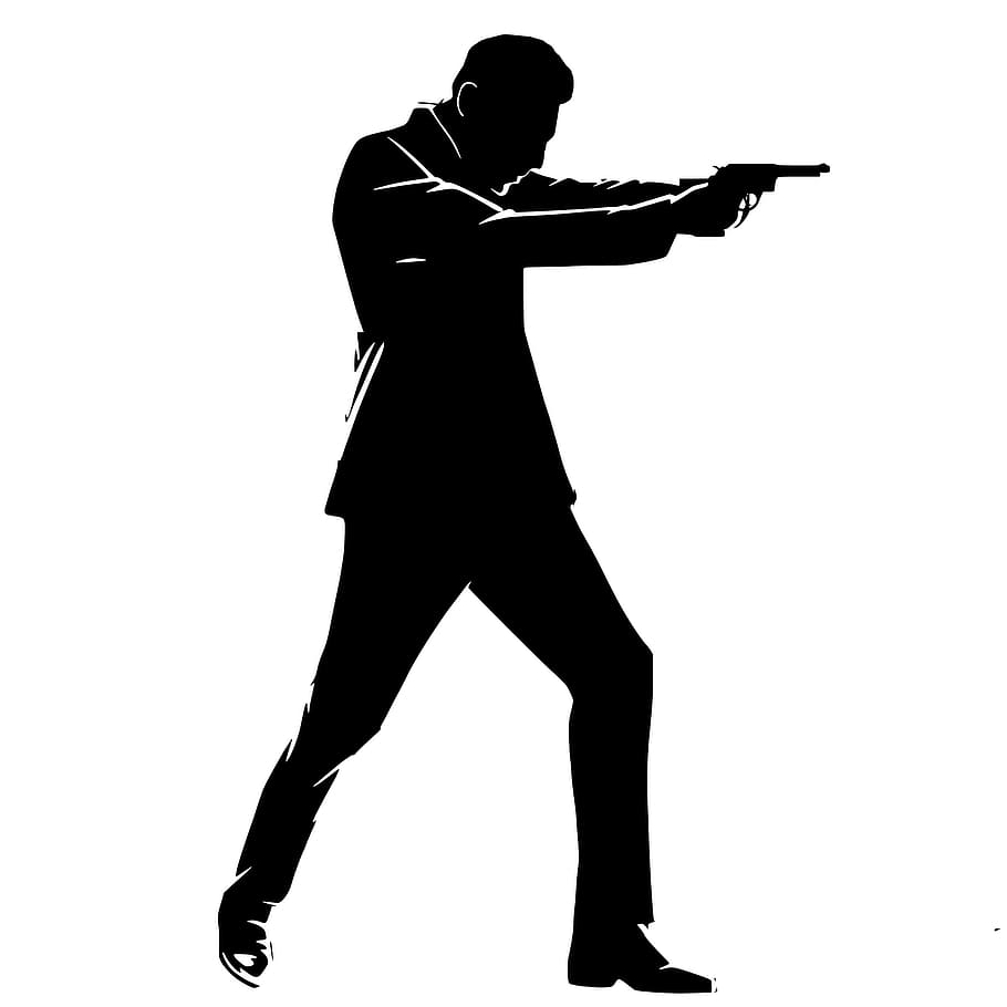 910x910 HD wallpaper: Silhouette illustration of secret agent point a gun in aggressive stance