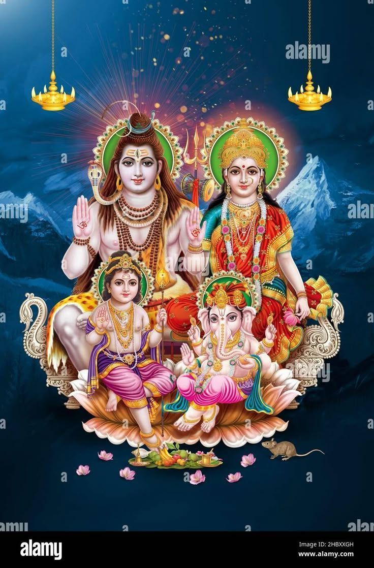 736x1118 lord Shiva Family in kailas background digital art