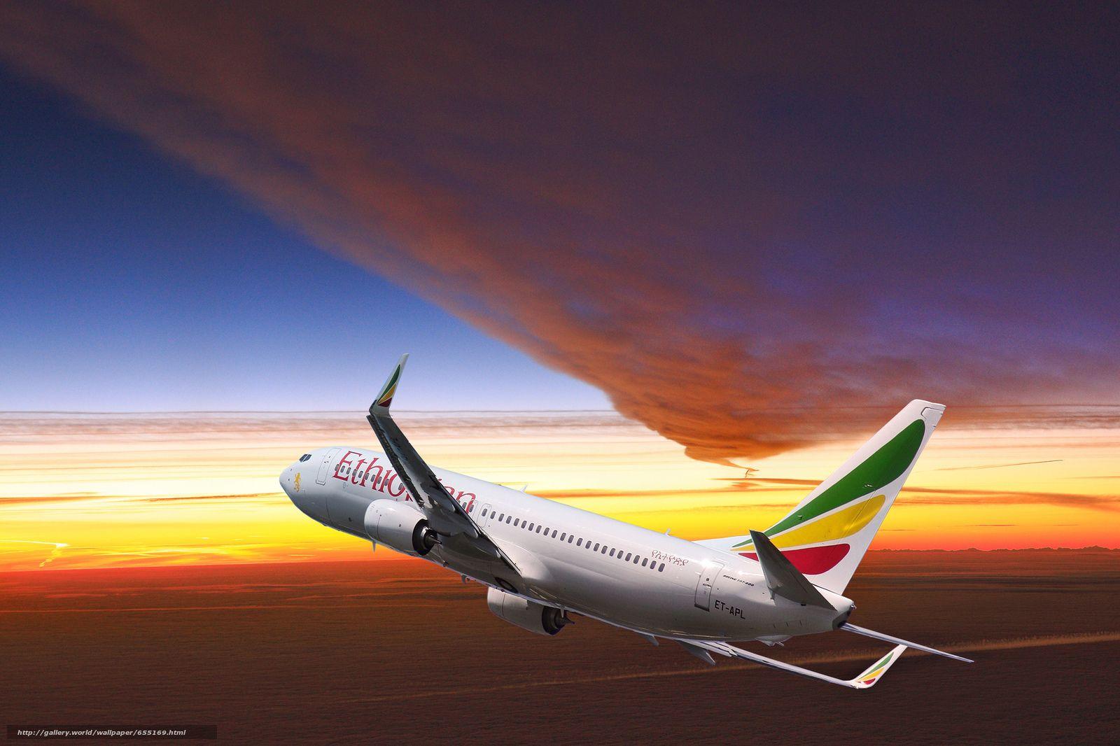 1600x1066 Download wallpaper plane, sky, sunset, Ethiopian Airlines free