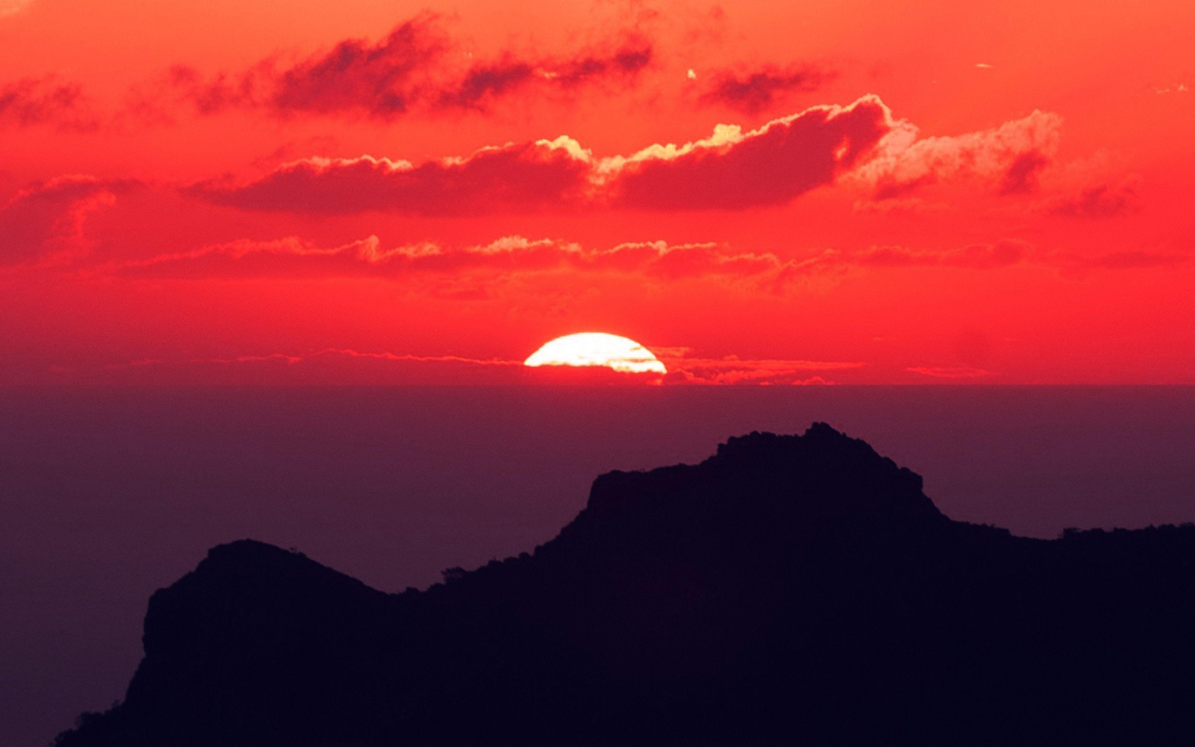 3840x2400 Canary Island Sunset Sky Mountain Nature Red Wallpaper