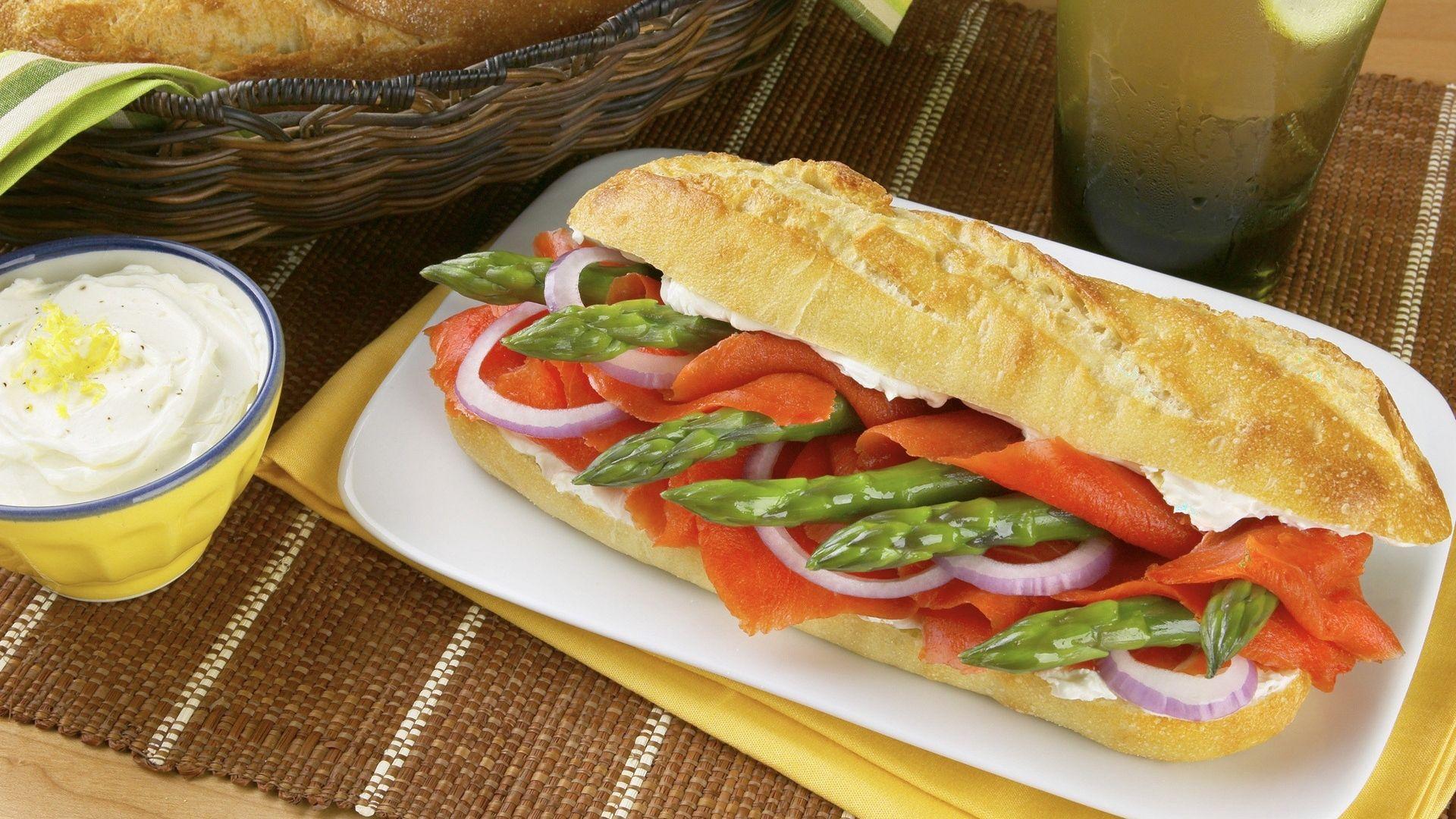 1920x1080 Download wallpaper 1920x1080 sandwich, fish, mayonnaise, long loaf