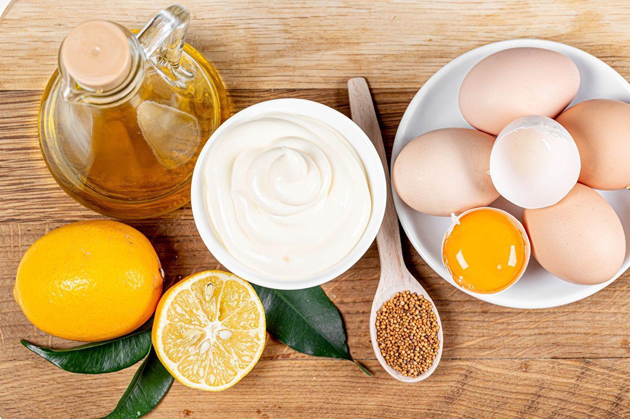 1280x853 Wallpaper Food egg Oil Cream Grain Lemons Mayonnaise Wood planks