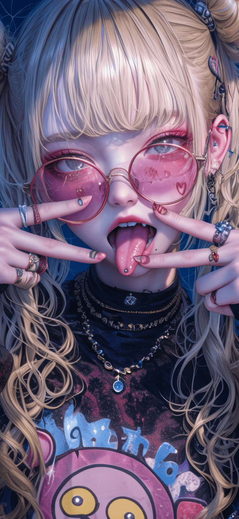 780x1694 Anime Girl Glasses Tongue Out