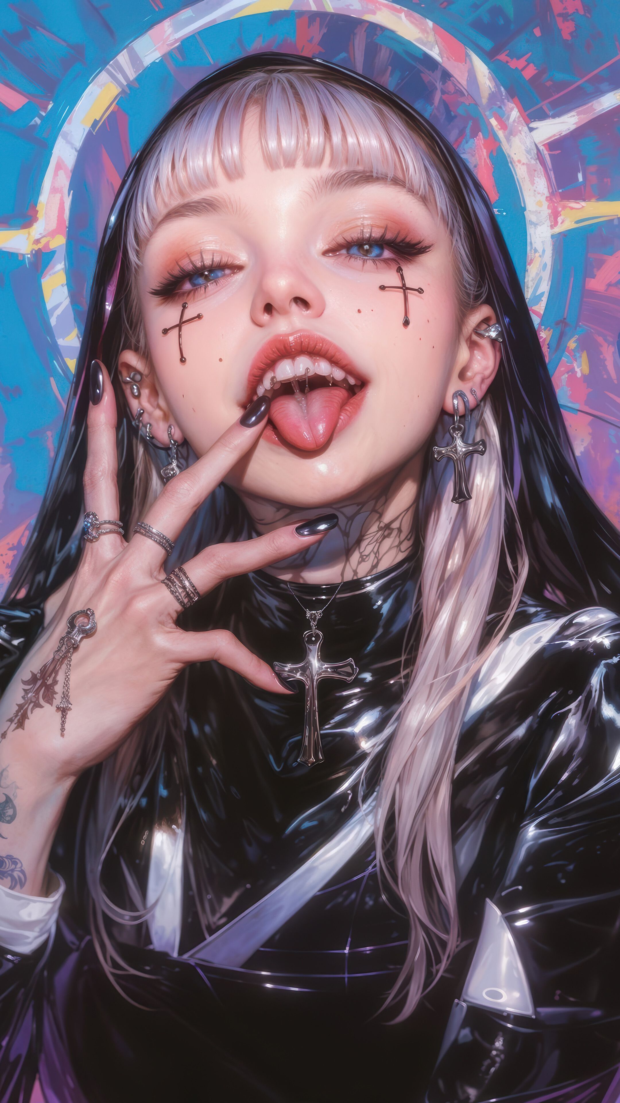 2160x3840 Anime Girl Nun Tongue Out 4K Wallpaper iPhone HD Phone b