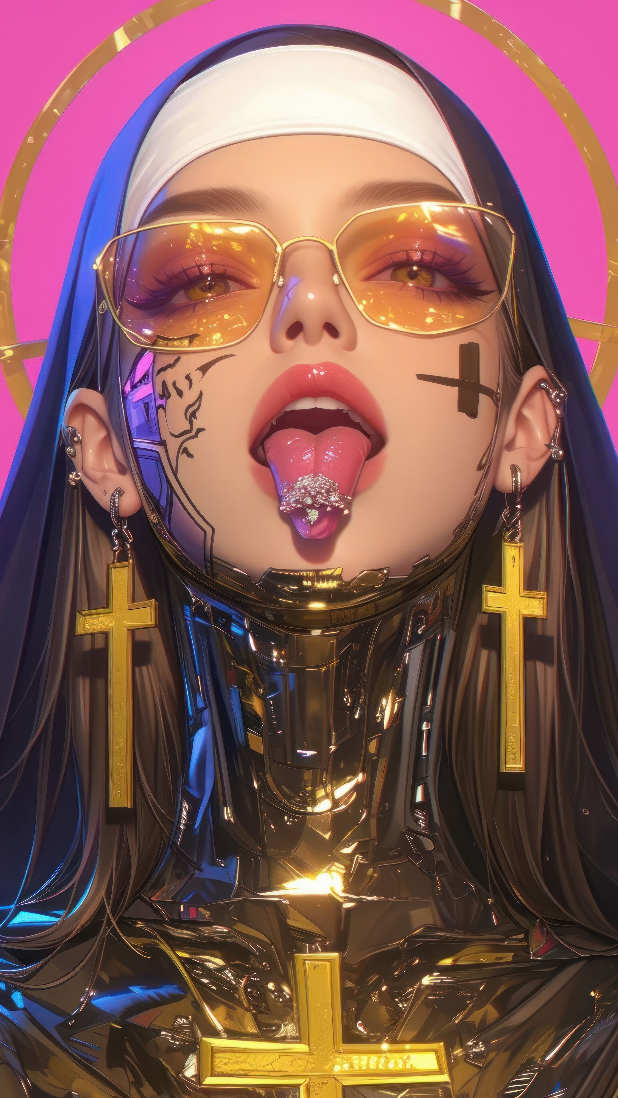 2160x3840 Anime Girl Nun with Glasses Tongue Out 4K Wallpaper iPhone HD Phone k