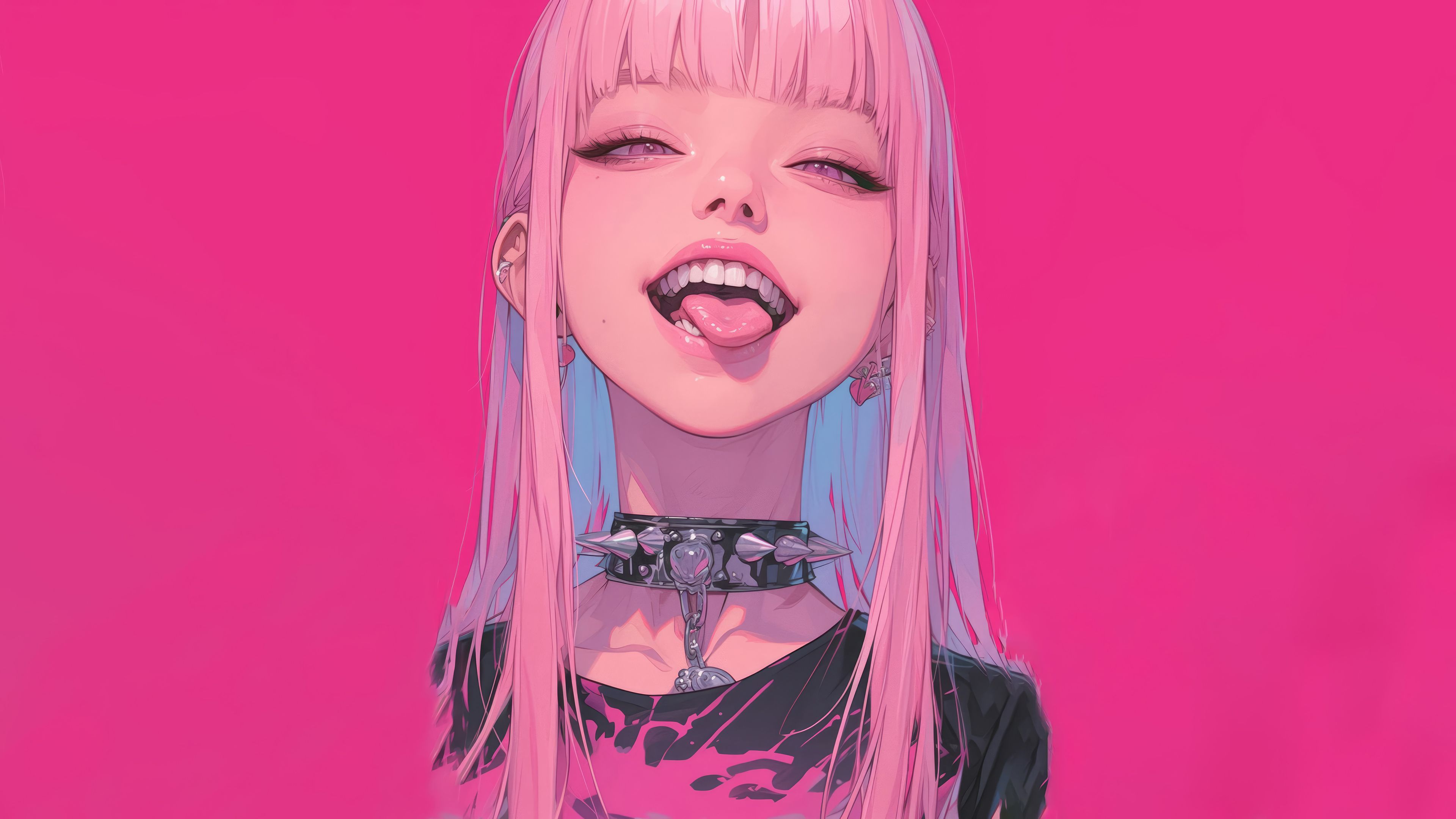 3840x2160 Anime Girl Pink Hair Tongue Out Wallpaper 4K HD PC a