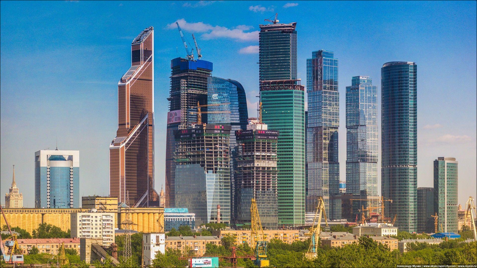 1920x1080 cityscapes, Russia, buildings, skyscrapers, Moscow, cranes