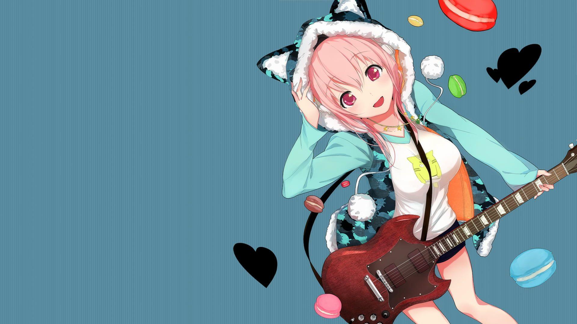 1920x1080 Girl holding electric guitar anime character HD wallpaper