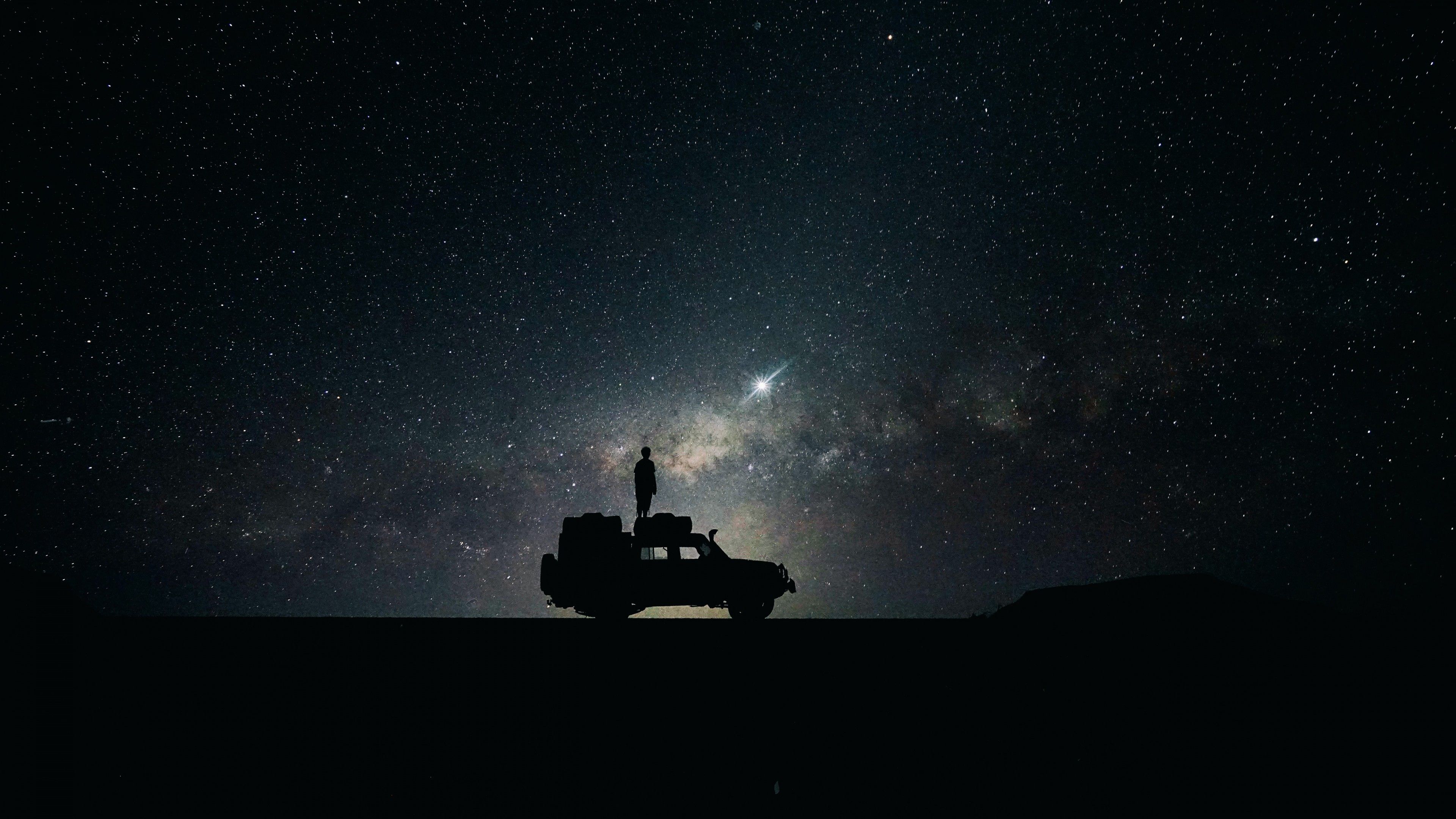 3840x2160 Dark Silhouette Of Off Road Car 4K 5K HD Wallpaper