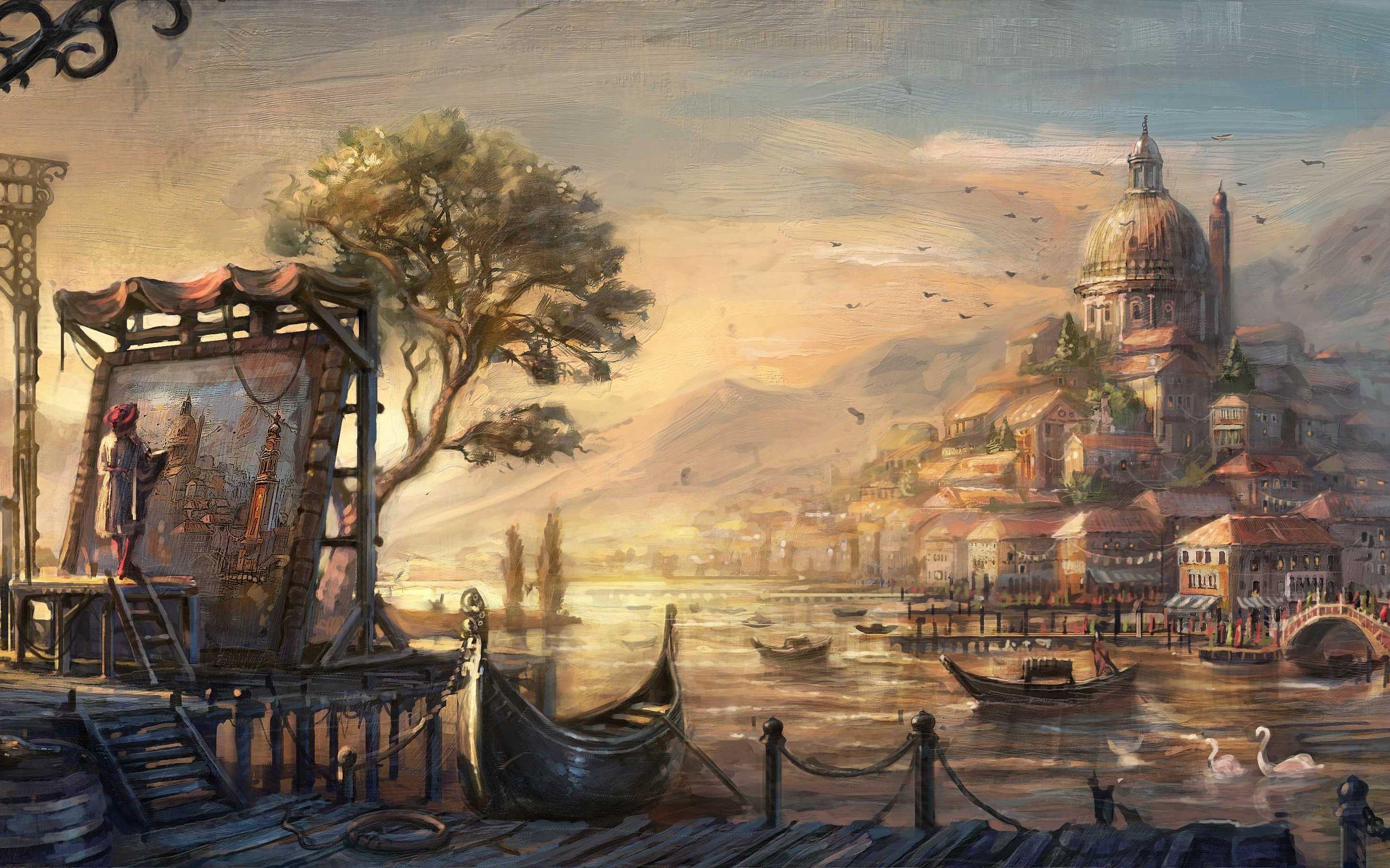 2560x1600 Pretty Venice People Painting stock .