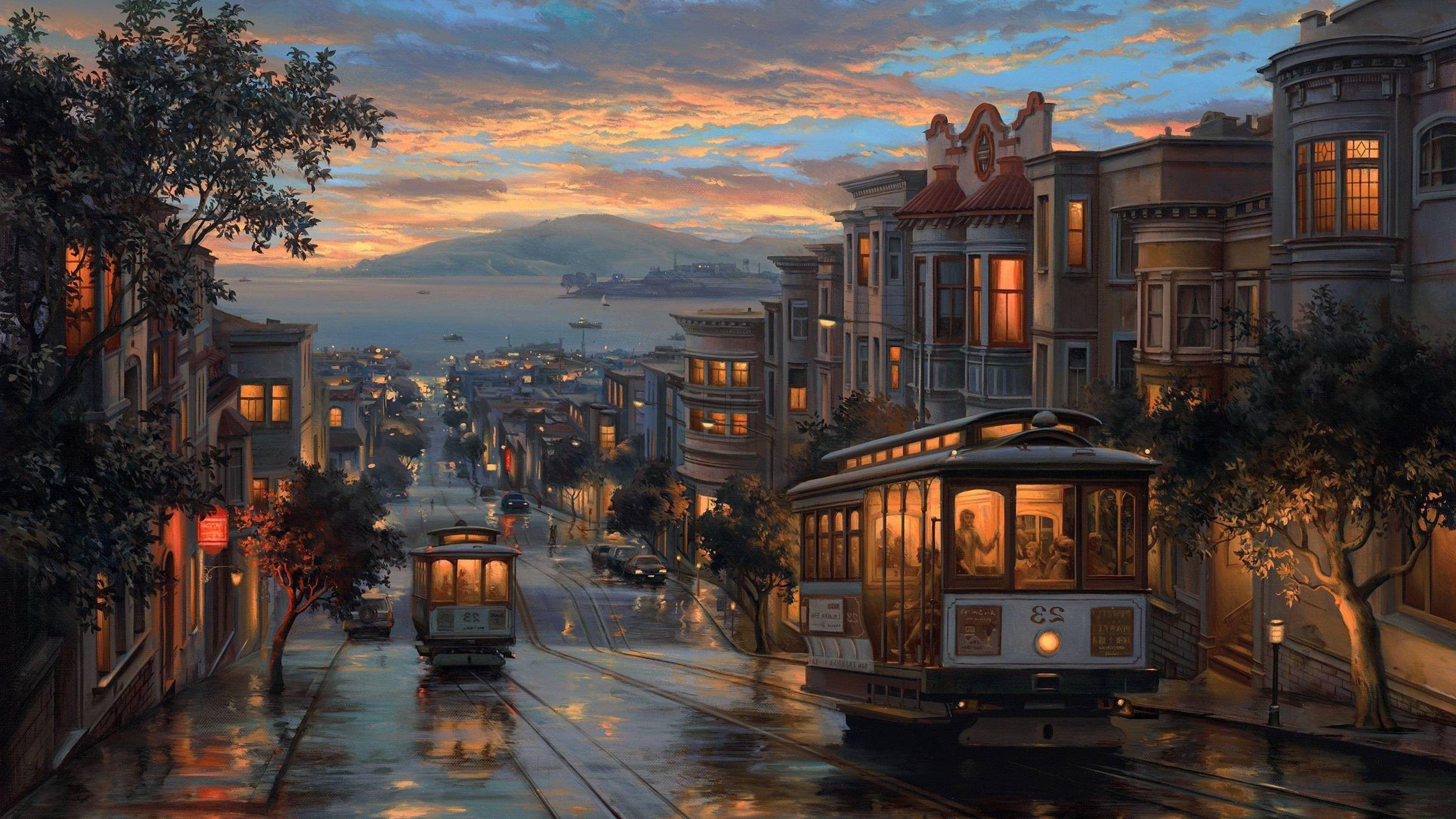 3840x2160 Rainy Night Artistic Painting Laptop HD HD 4k Wallpaper, Image, Background, Photo and Picture