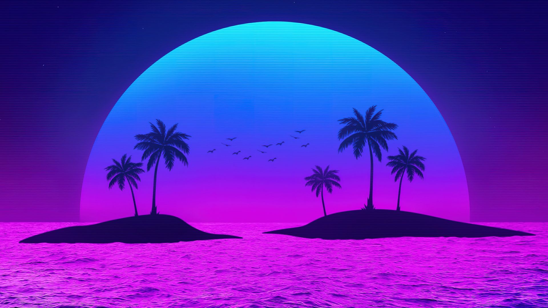 1920x1080 Tropical Wallpaper 4K, Islands, Palm trees, Sunset, Neon
