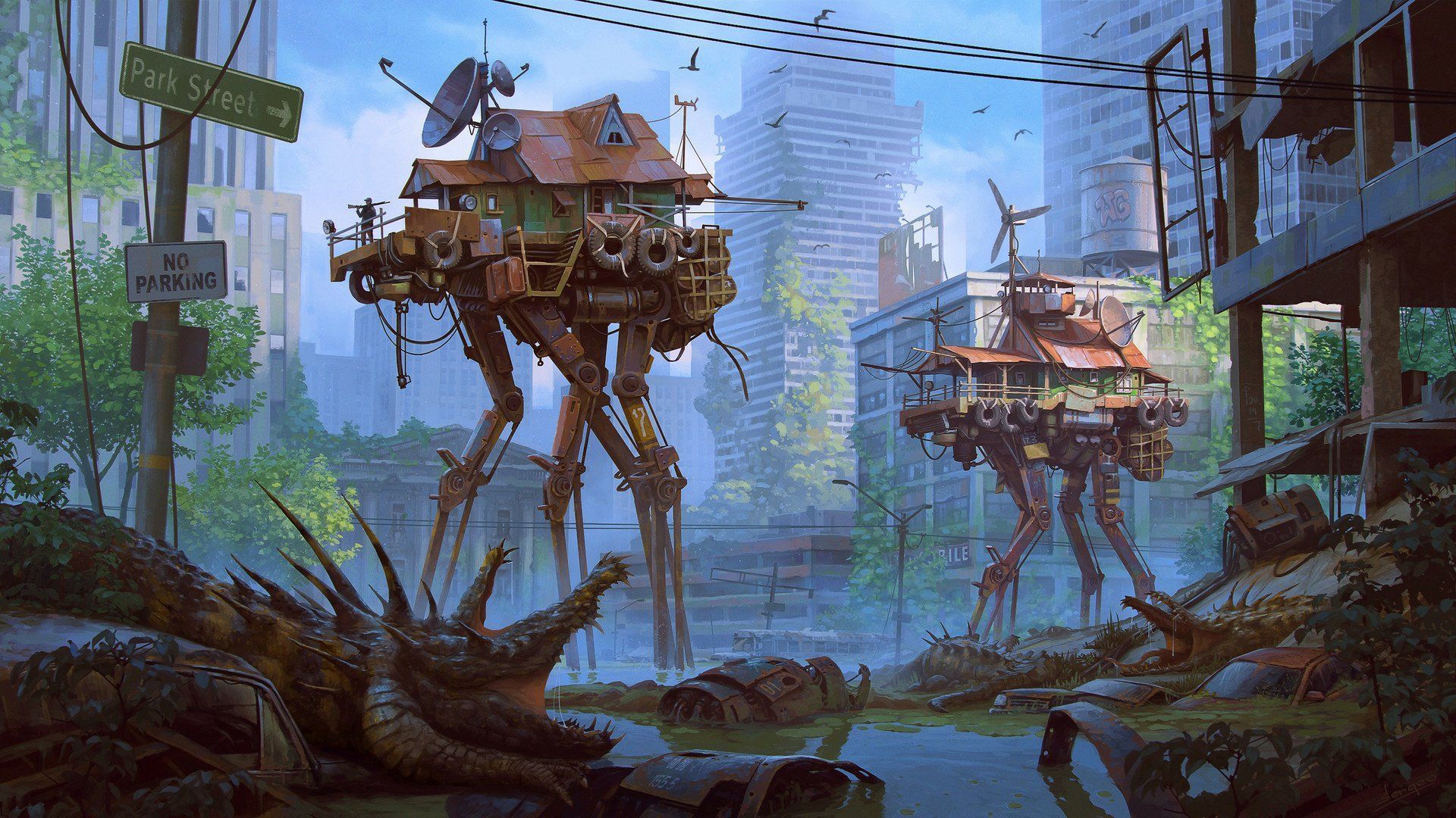 1920x1080 Post Apocalyptic Sci Fi City Creature HD Wallpaper By Sergey Orlyansky