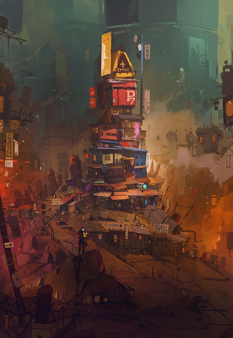 800x1160 Post Apocalyptic World, Tower, Houses, Shops, Sci Fi, HD Phone Wallpaper