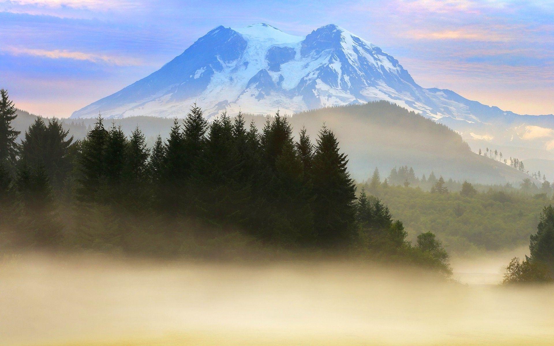 1920x1200 nature, Landscape, Mountain, Mist, Snowy Peak, Mount Rainier