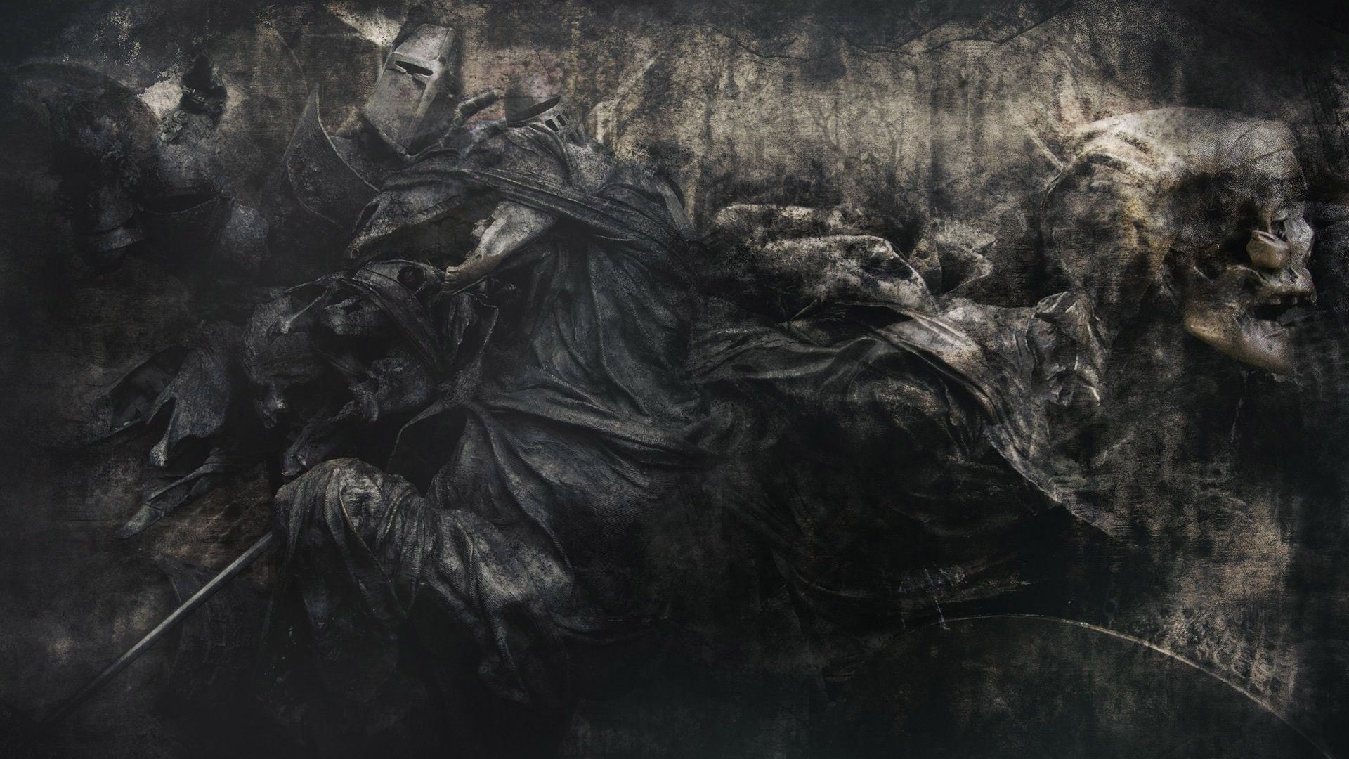 1920x1080 drawing, painting, knight, texture, death, darkness, sketch, screenshot, computer, HD Wallpaper