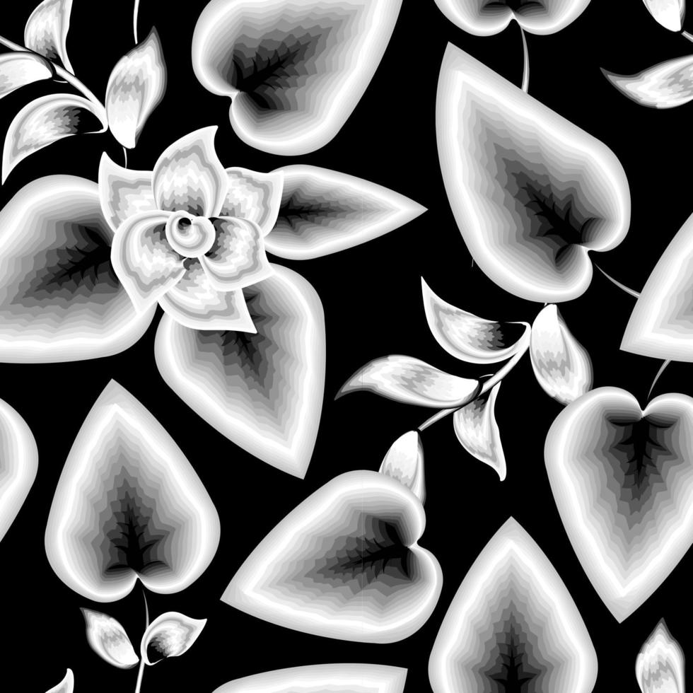 980x980 nature ornament background seamless pattern on dark. Contour drawing. Sketch style. Fashion design for your textile and fabric, wrapping, any surface. tropical wallpaper. Floral background. Exotic