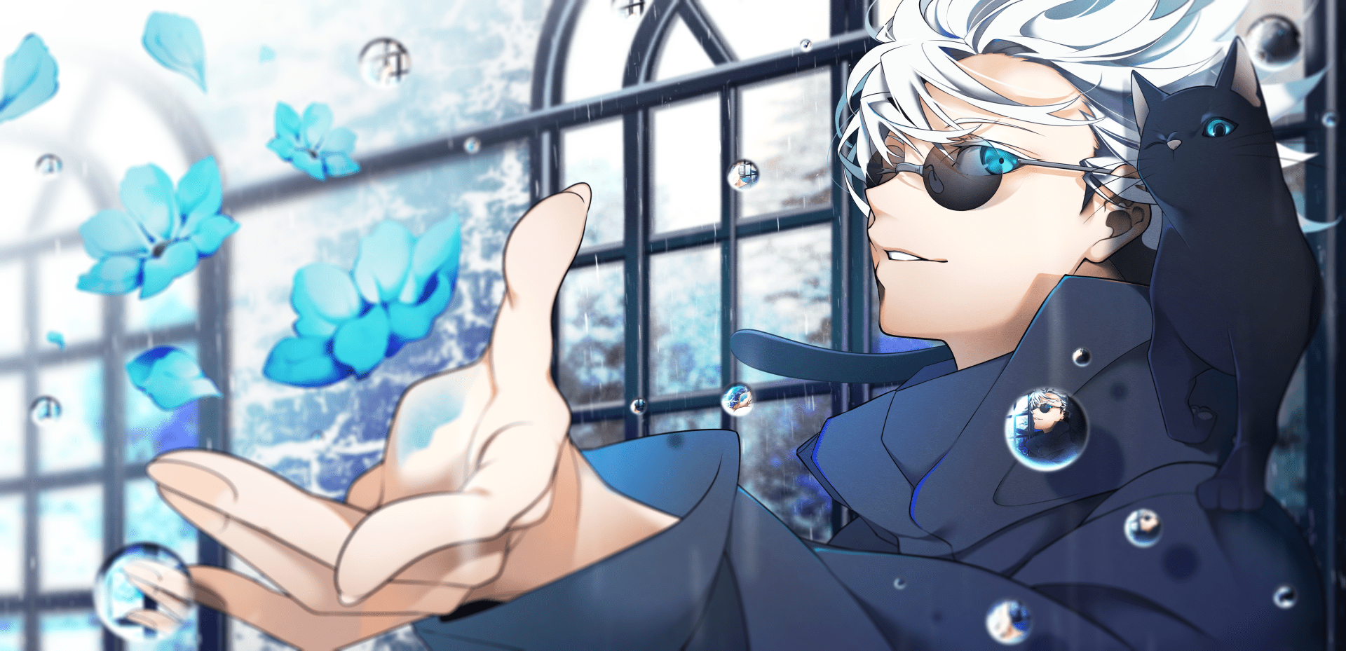 1920x929 Satoru Gojo in the Rain