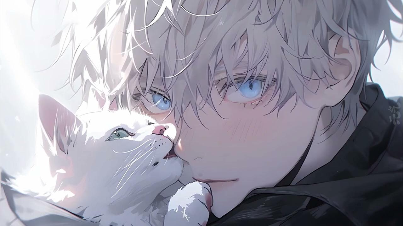 1280x720 Gojo With White Cat (Jujutsu Kaisen)– Live Wallpaper