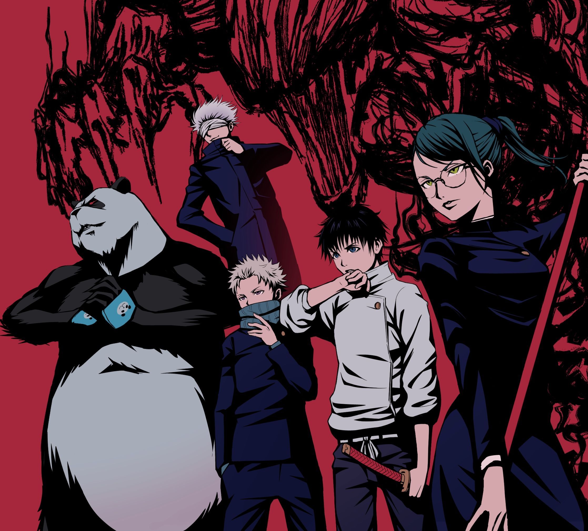 2235x2018 Jujutsu Kaisen 0 HD Wallpaper: Maki, Panda, Satoru & Yuta United