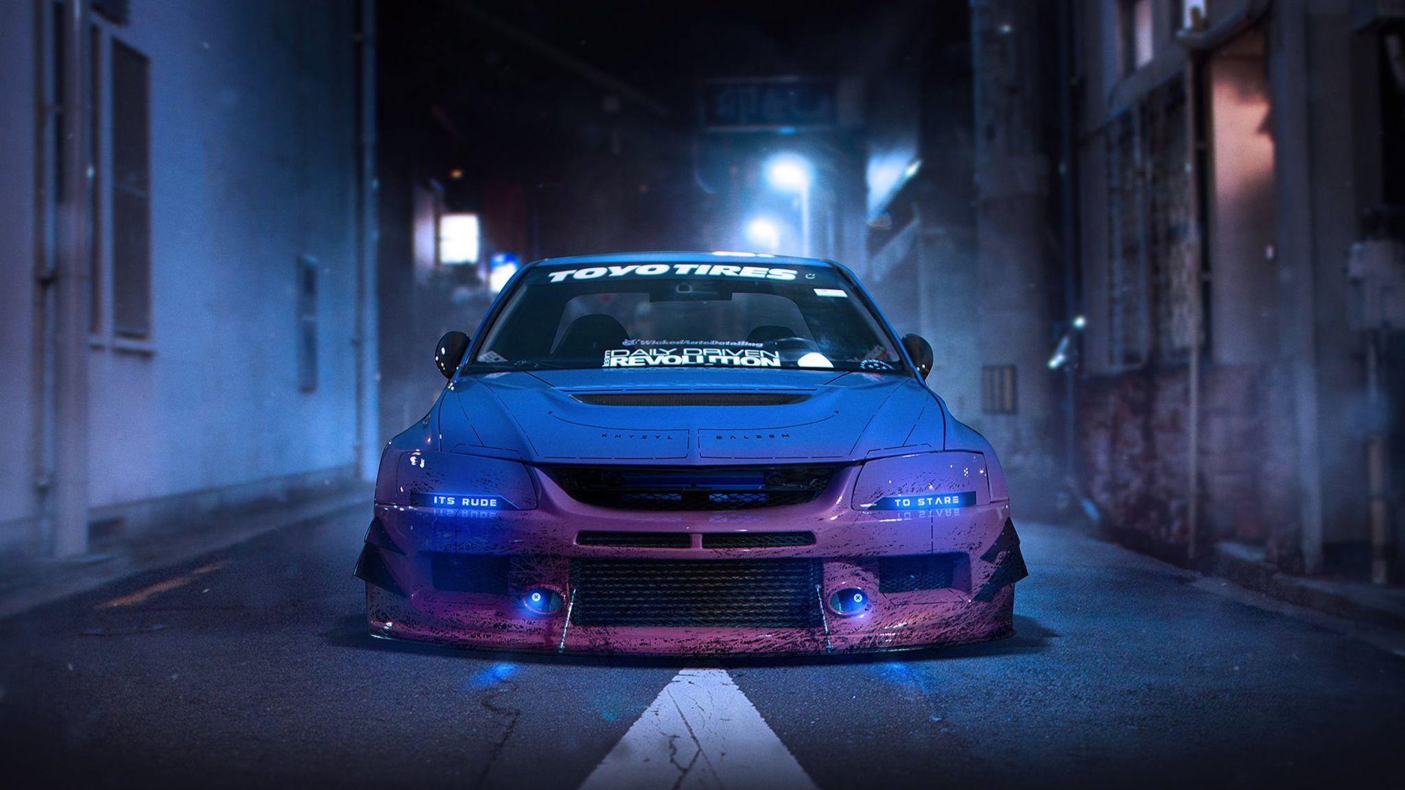2048x1152 #Mitsubishi Lancer Evo IX, #car, #Headlights, #tuning