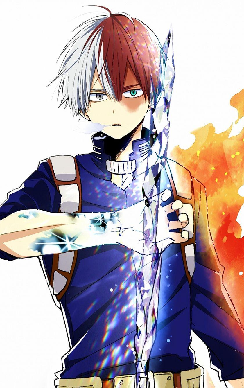 840x1336 Download 840x1336 wallpaper anime, shouto todoroki, ice and fire
