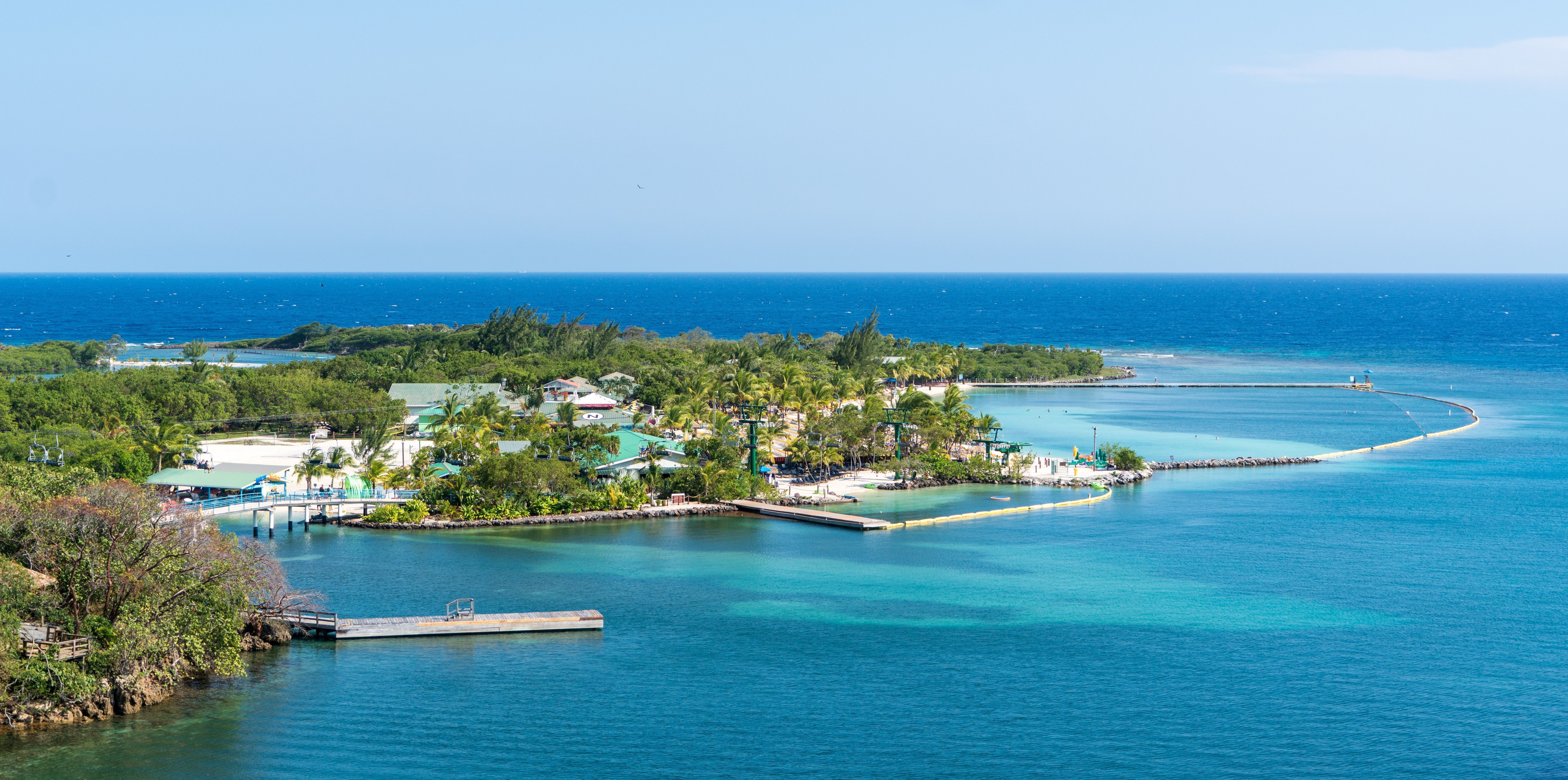7231x3599 4K, 5K, 6K, 7K, Honduras, Roatan island, Mahogany Bay, Island, Sea, Tropics, HD Wallpaper