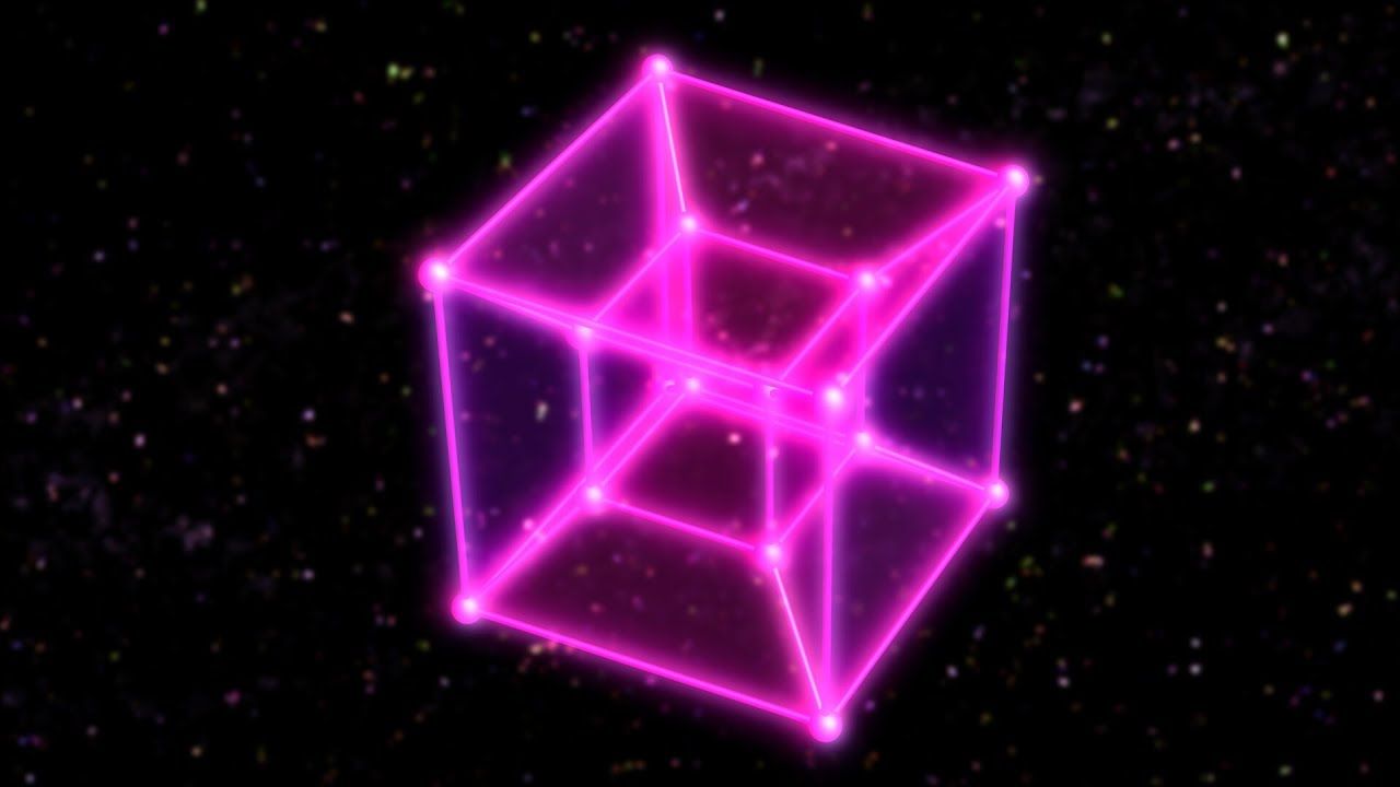 1280x720 Dimensional Hypercube Tesseract Rotating in Outer Space and Stars 4K Background VJ Video Effect