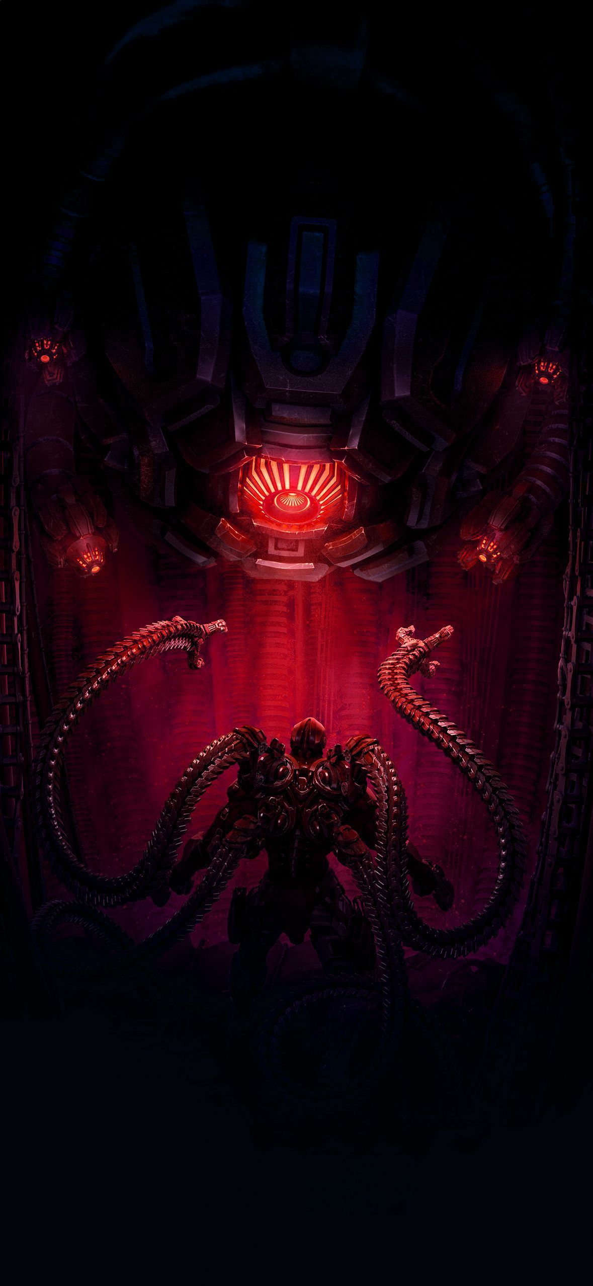 1179x2556 Sci Fi Menace IPhone Wallpaper Overlord In Dark Corridor