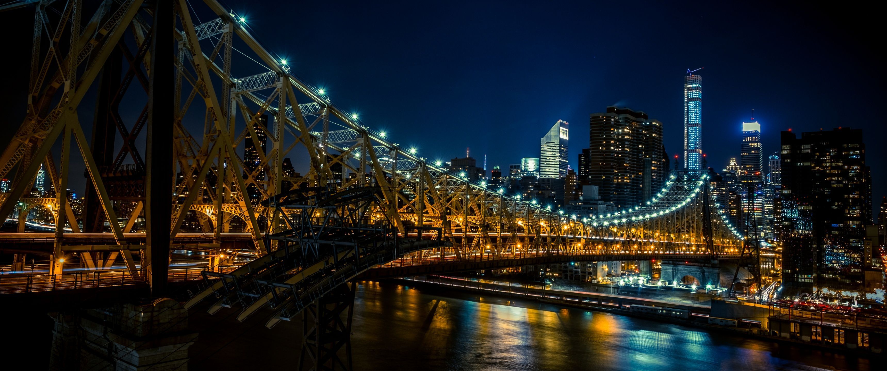 3440x1440 Queensboro Bridge Wallpaper 4K, New York City, Cantilever bridge
