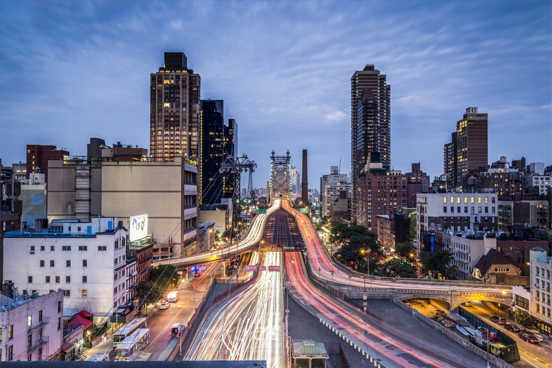 1920x1280 Download Manhattan Queensboro Bridge Road Building USA Time Lapse Night City Man Made New York HD