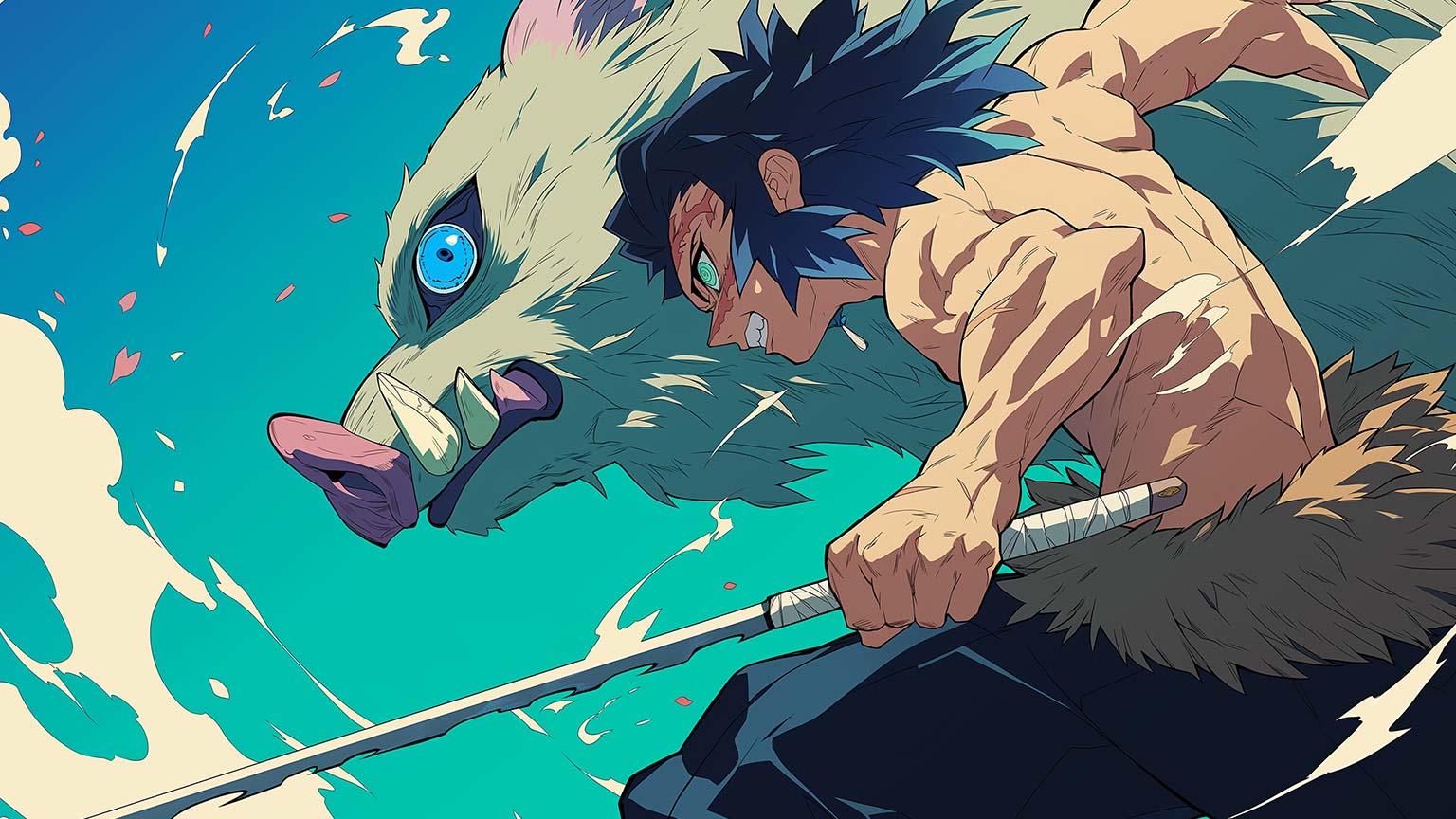 1536x864 Demon Slayer Inosuke Hashibira Battle Mode Desktop Wallpaper