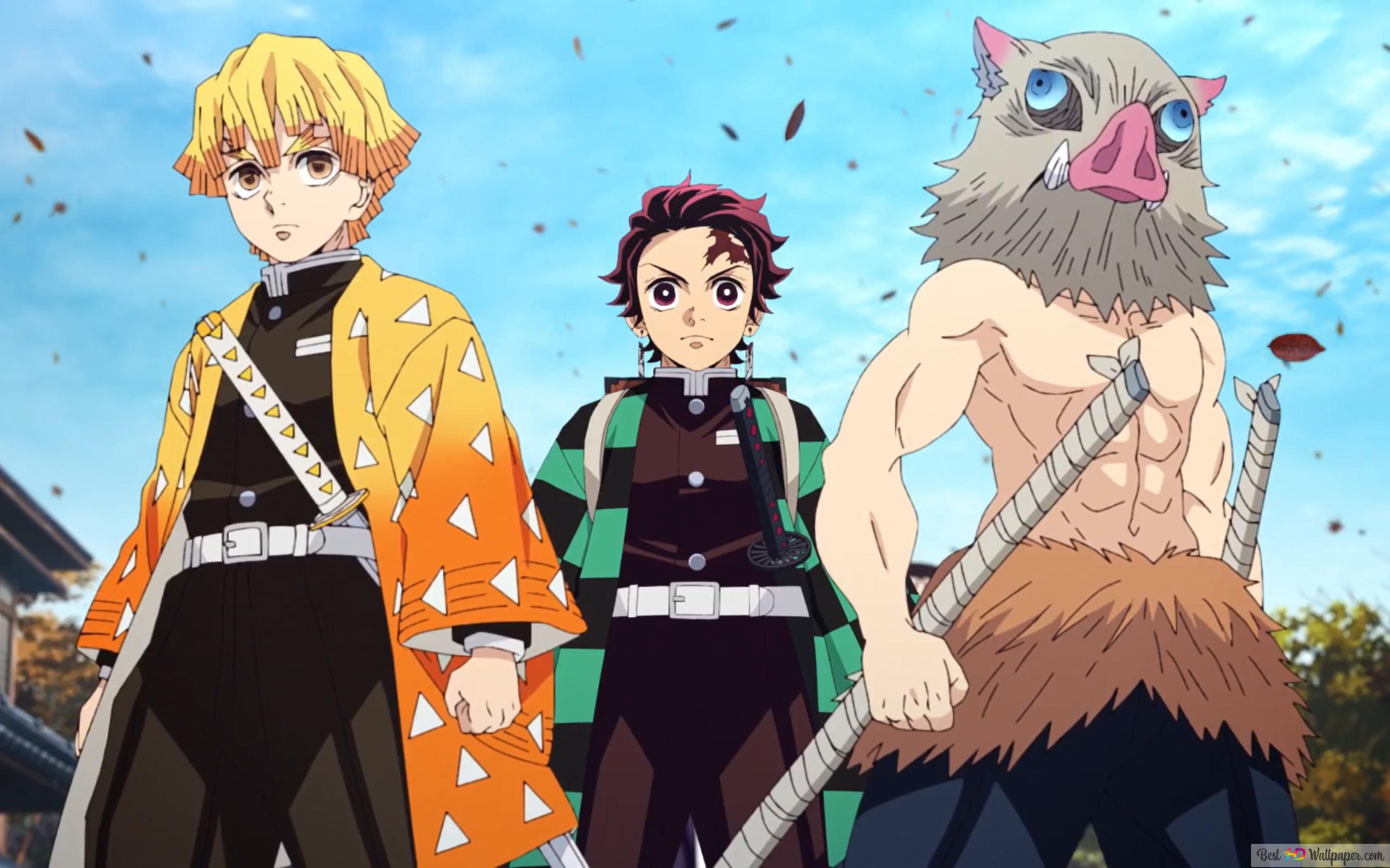 2880x1800 Demon slayer: tanjiro kamado zenitsu agatsuma and inosuke hashibira 4K wallpaper download
