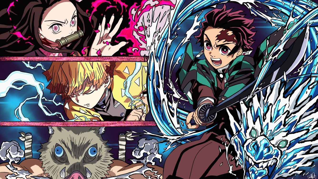 1333x750 Wallpaper Anime, Kamado Tanjiro, Tanjiro Kamado, Nezuko Kamado, Inosuke Hashibira, Background Free Image