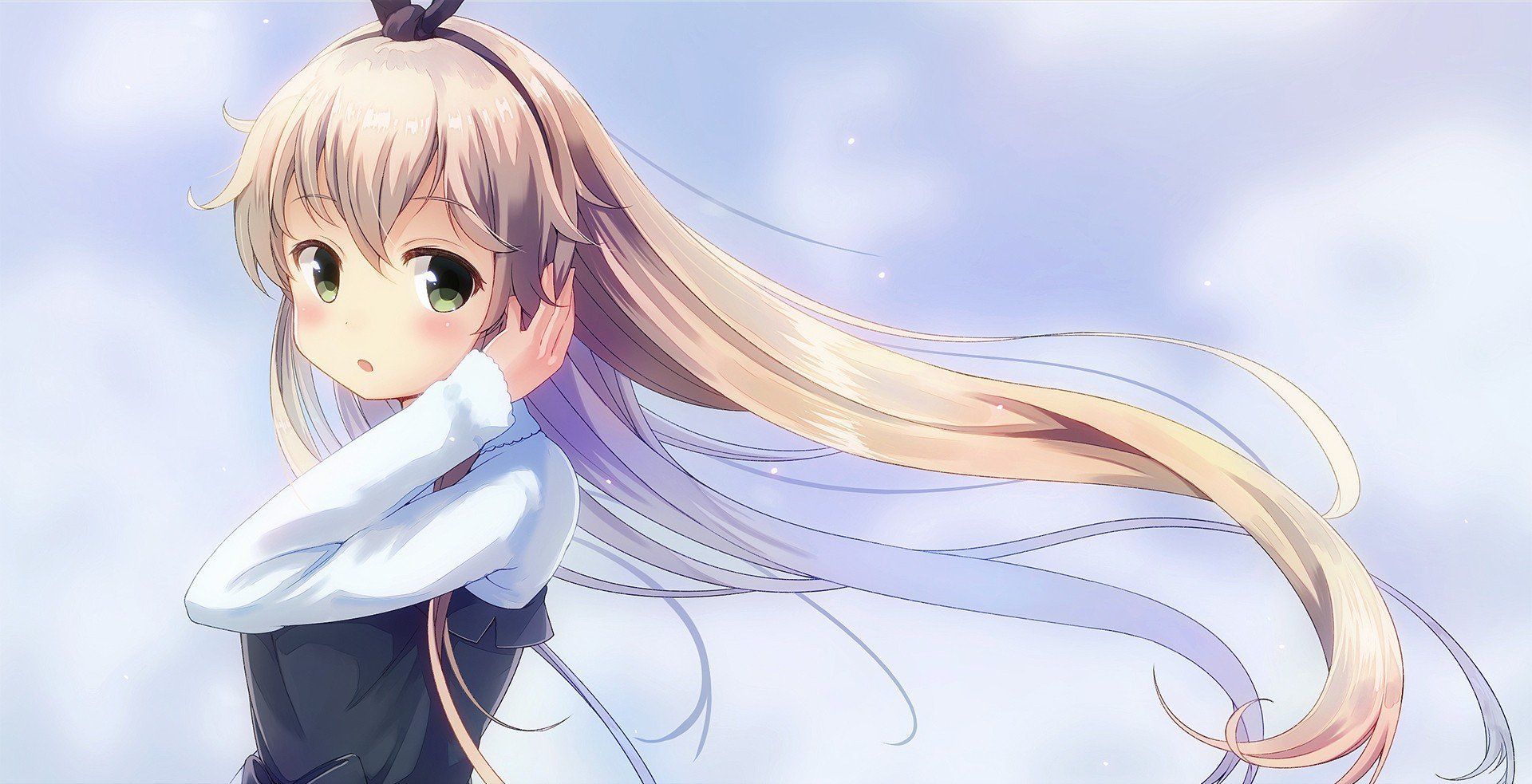 1920x983 blonde, Green eyes, Long hair, Anime, Anime girls, Kantai Collection, Shimakaze (Kancolle) HD Wallpaper / Desktop and Mobile Image & Photo